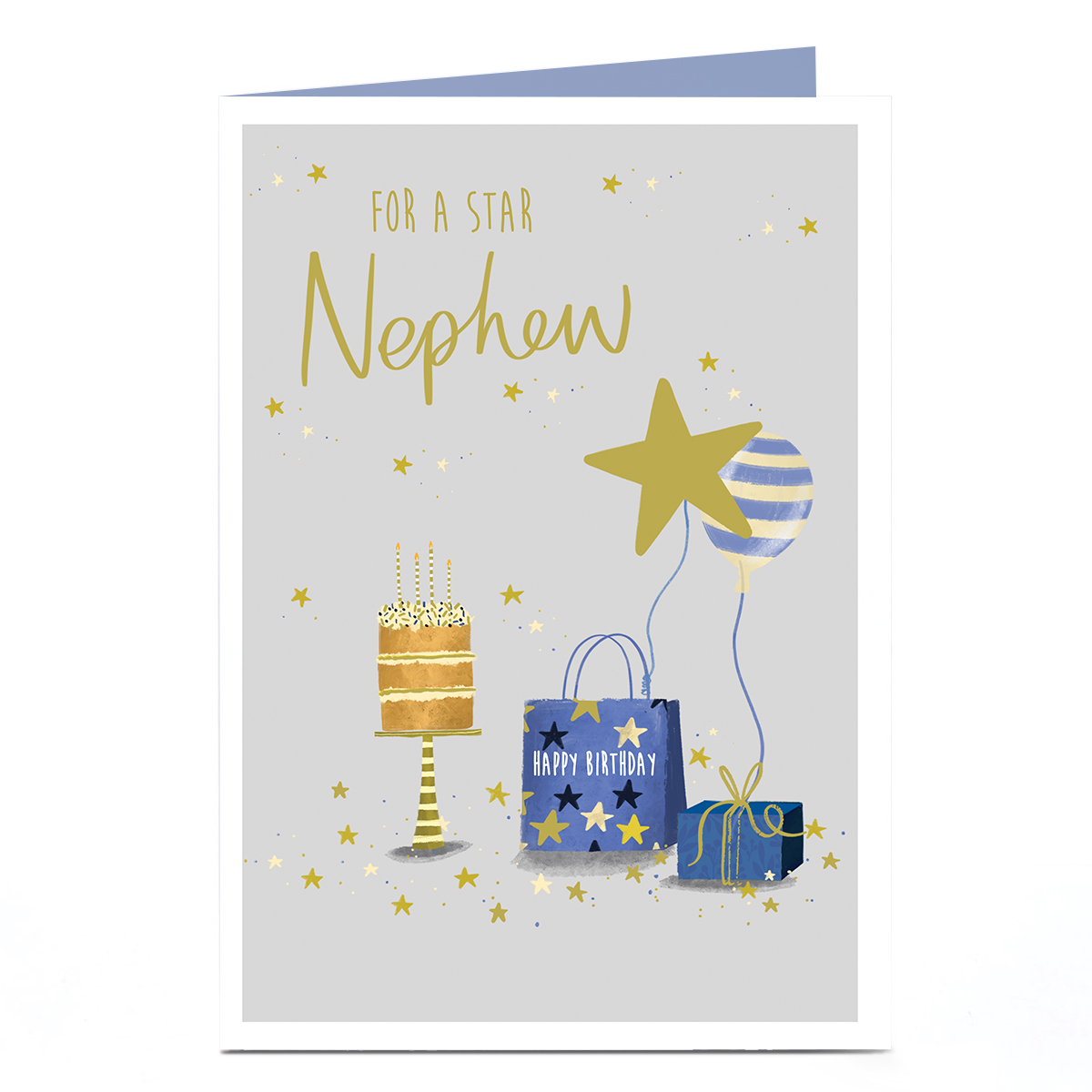 Birthday Card - Blue and Gold Birthday For a Star, Nephew