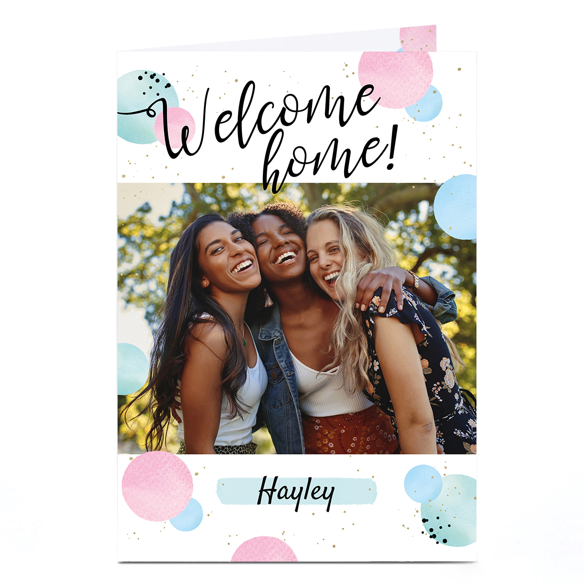 Photo Welcome Home Card - Pastel Polka Dots