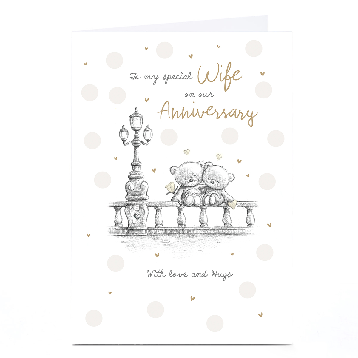 Personalised Hugs Anniversary Card - Cuddle Bears on Bridge, Wife