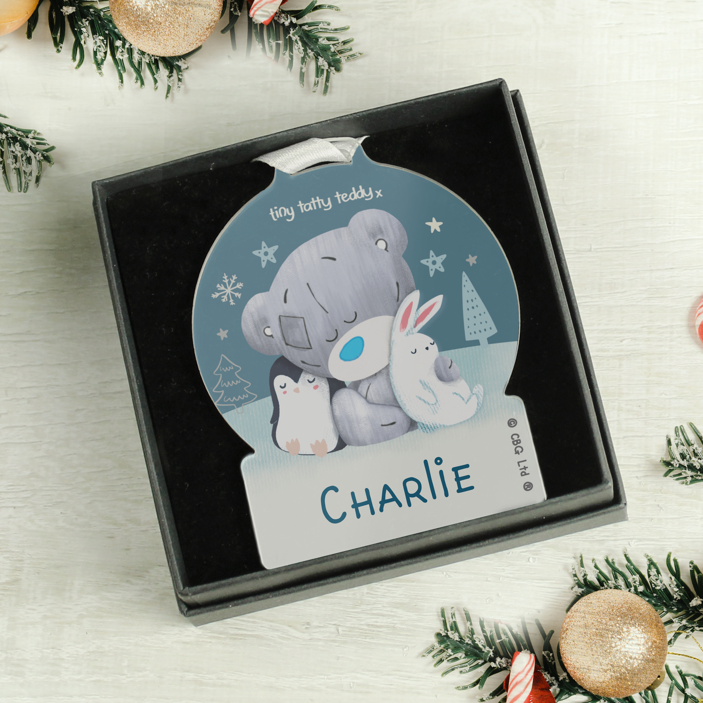 Personalised Tiny Tatty Teddy Acrylic Snow Globe Decoration