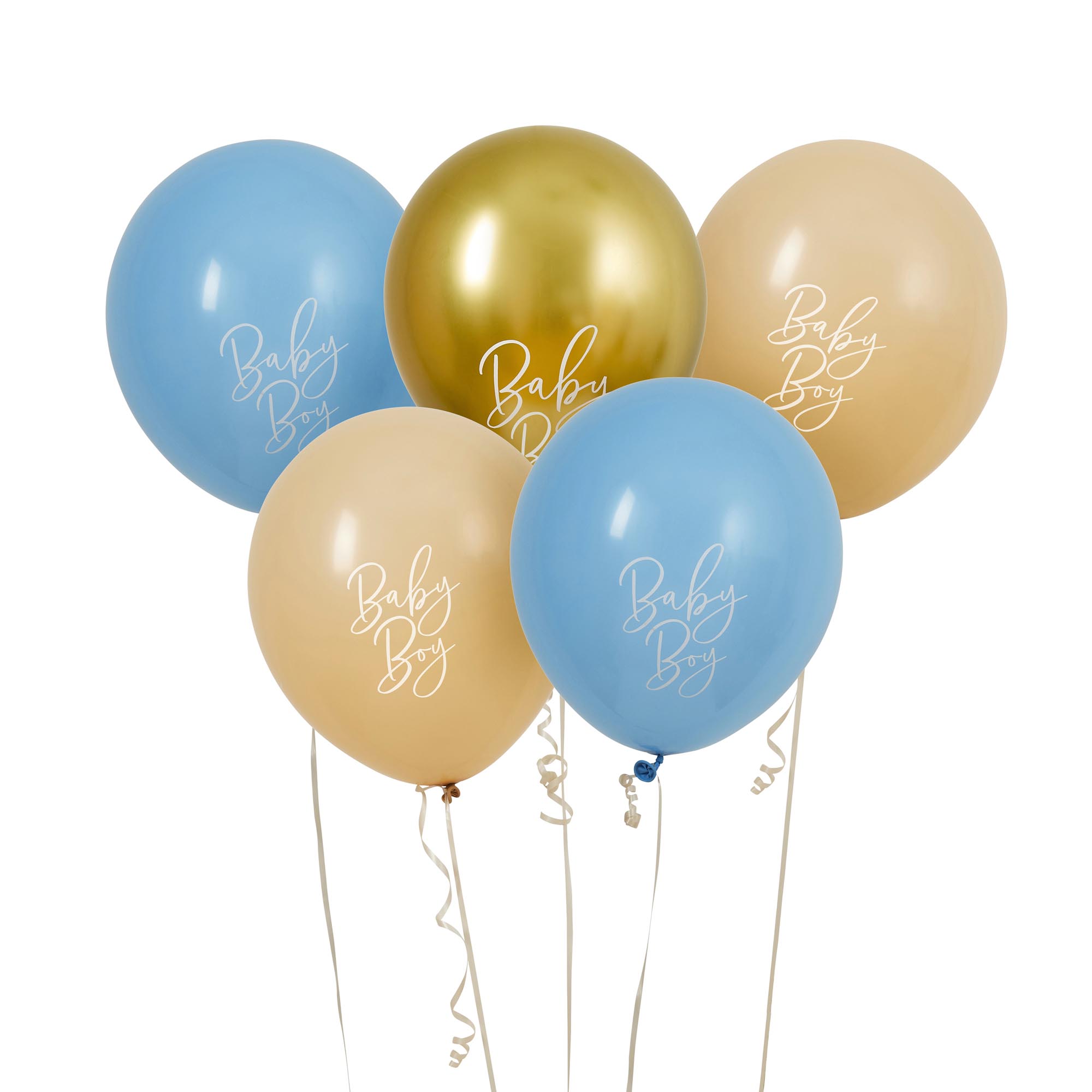 Blue, Nude & Gold Baby Boy 12-Inch Latex Balloons - Pack of 5