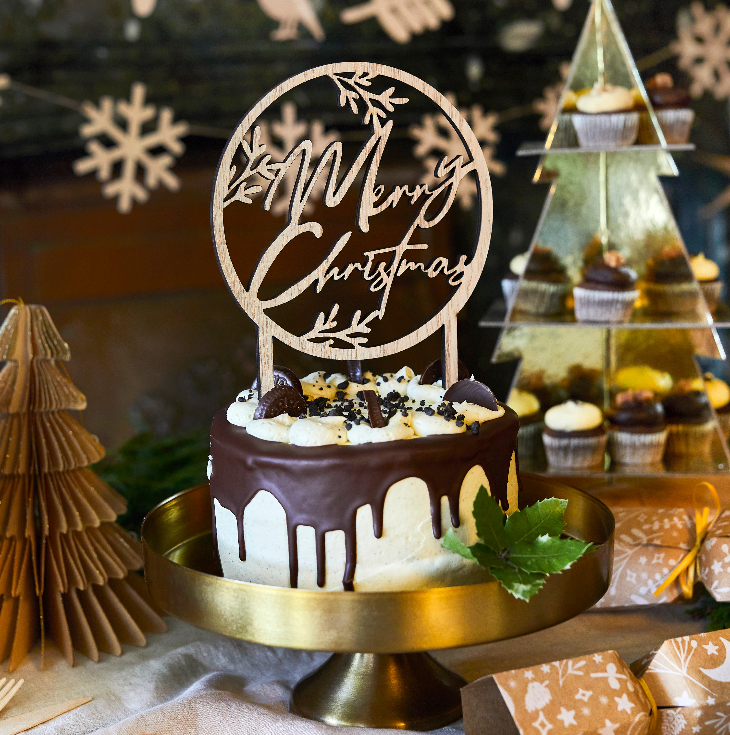 Merry Christmas Wooden Cake Topper