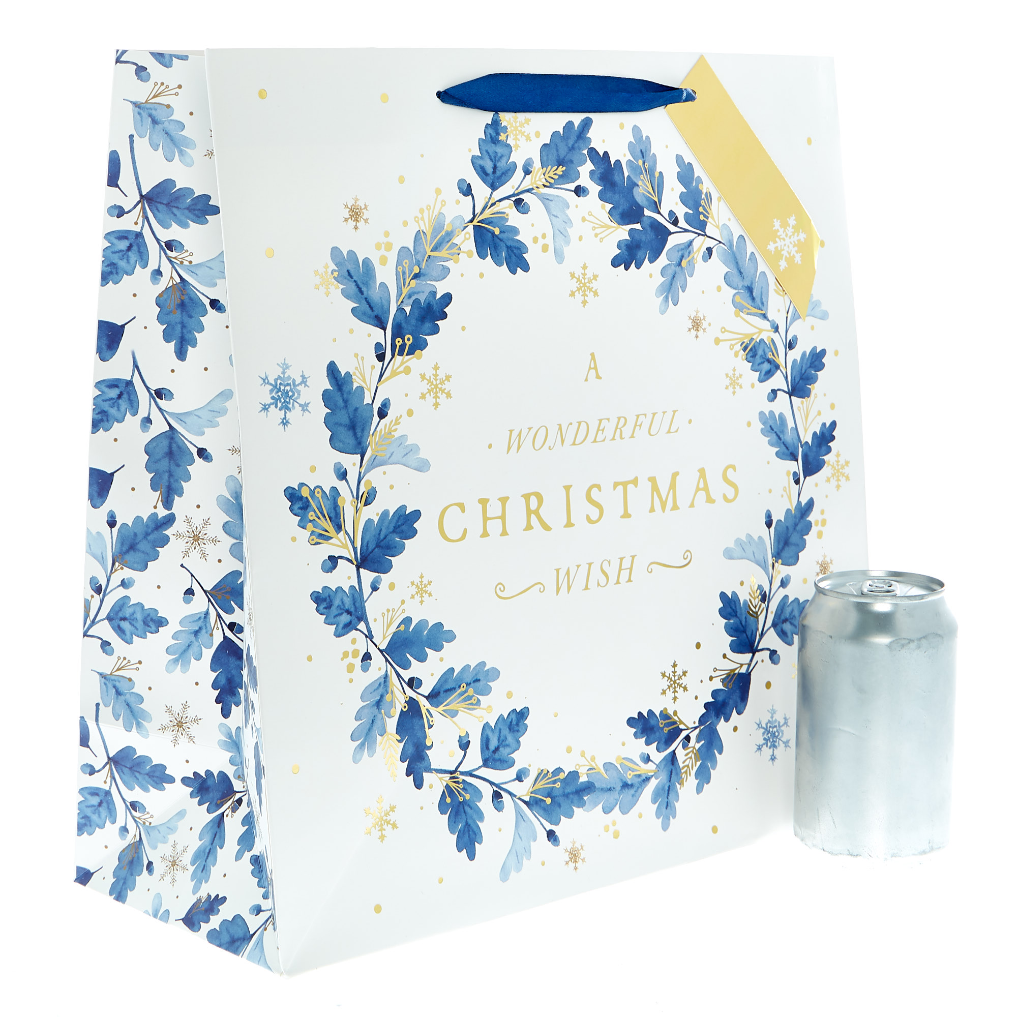Large Square Blue Leaves Christmas Gift Bag