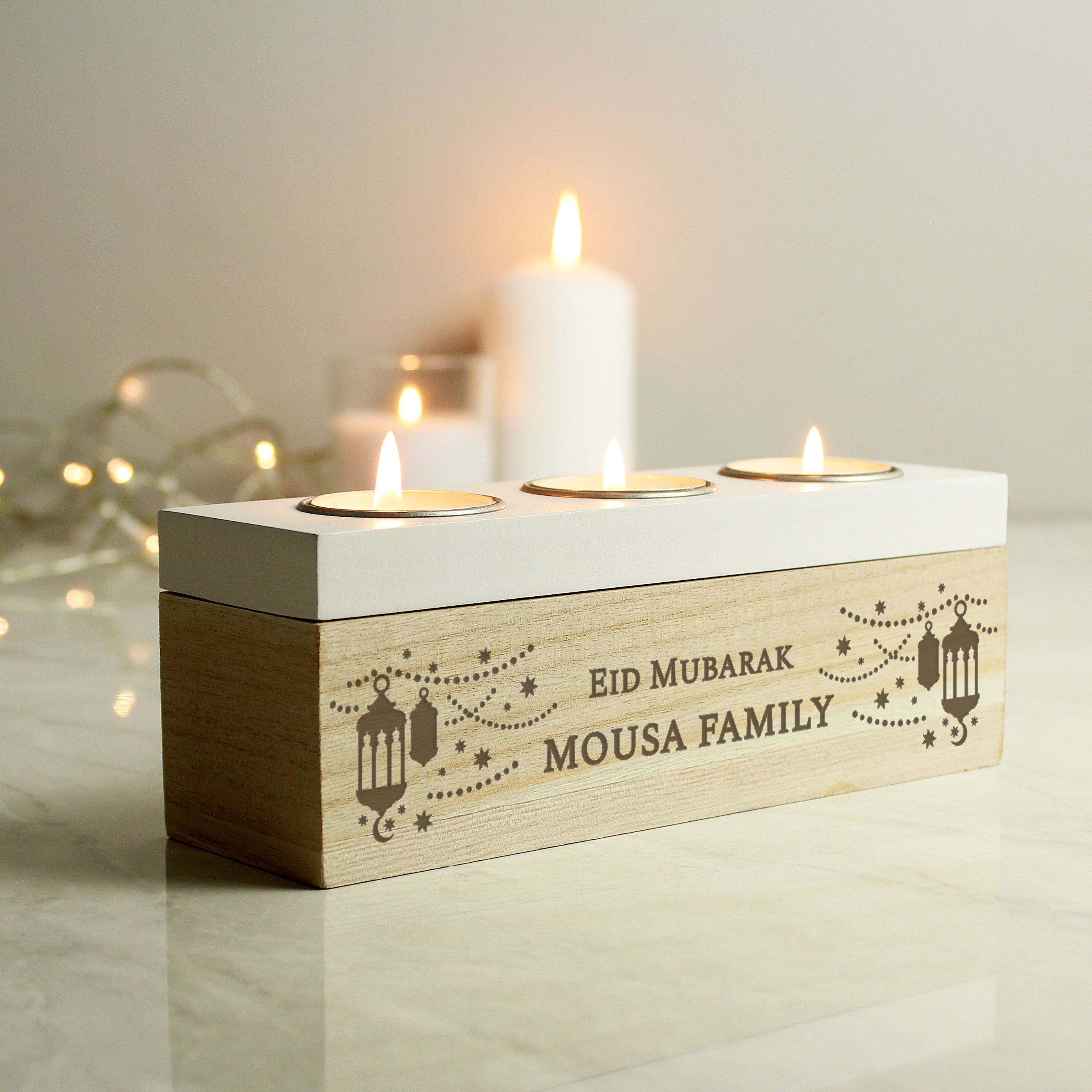 Personalised Eid Triple Tea Light Box