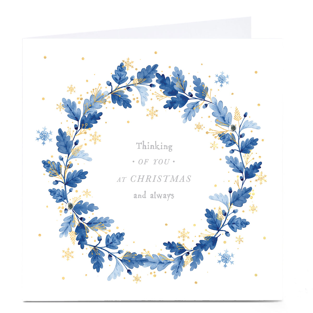 Personalised Christmas Card - Blue Wreath Thinking Of You At Christmas And Always