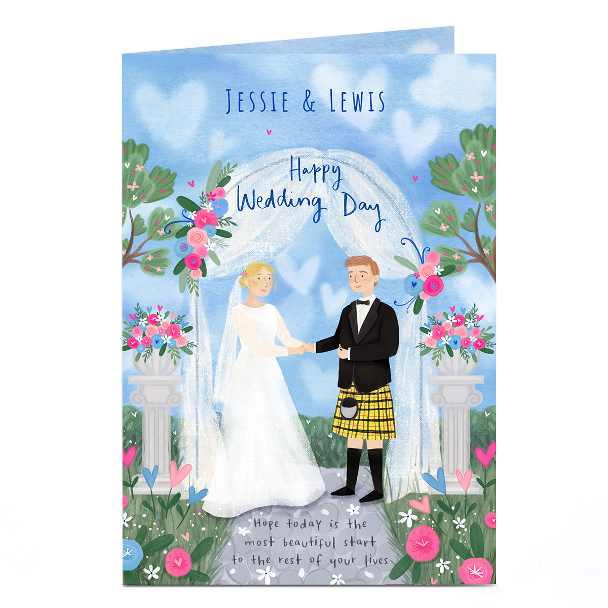 Personalised Marriage Ceremony Yellow Kilt Wedding Card
