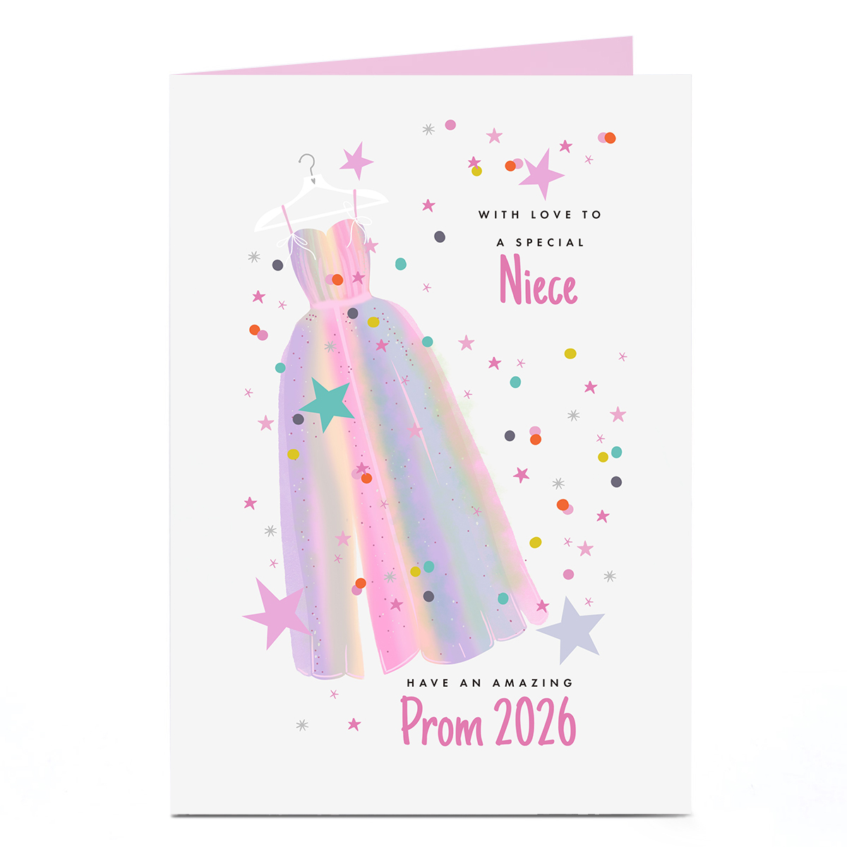 Personalised Prom Card - Rainbow Dress, Niece