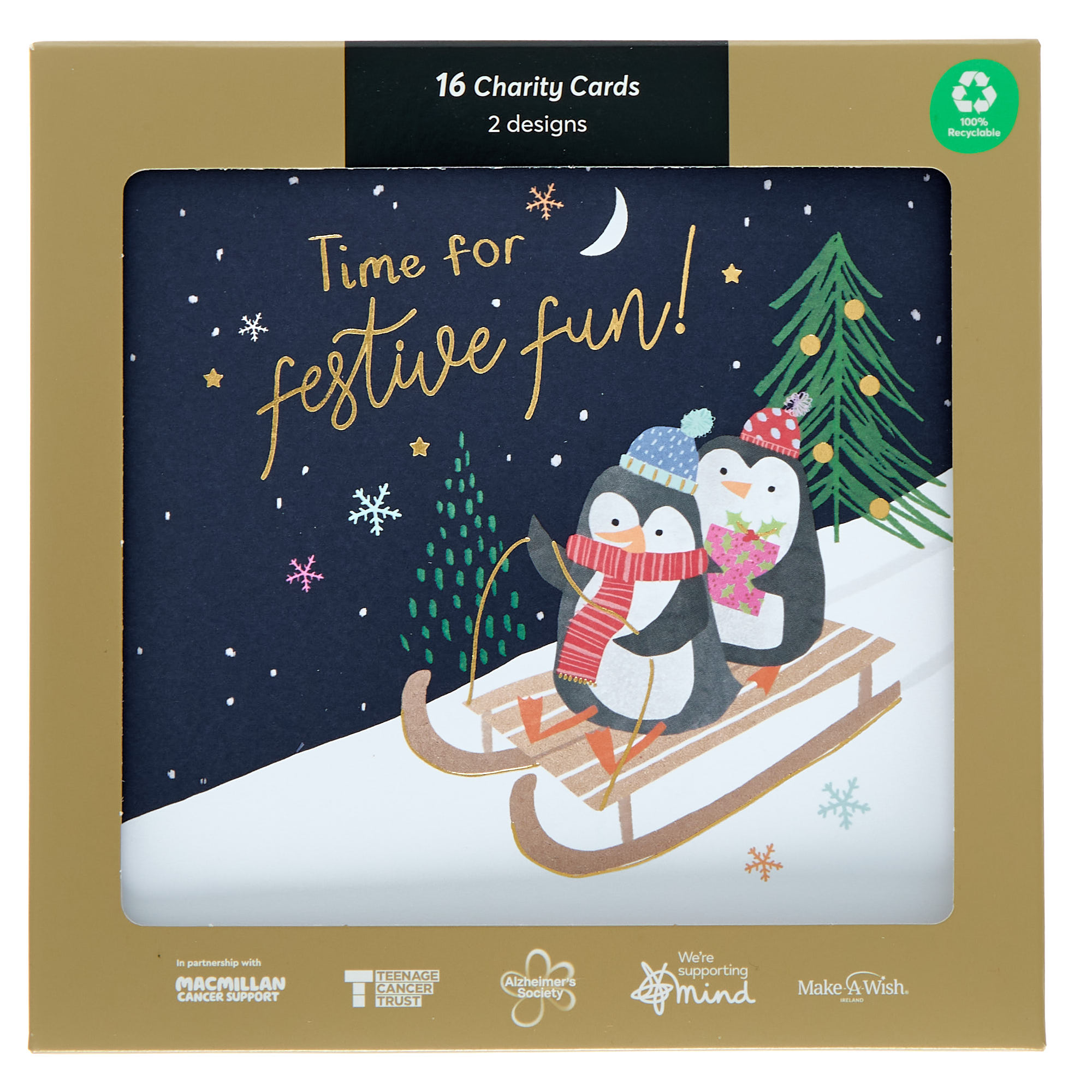 16 Charity Christmas Cards - Cute Penguins (2 Designs)