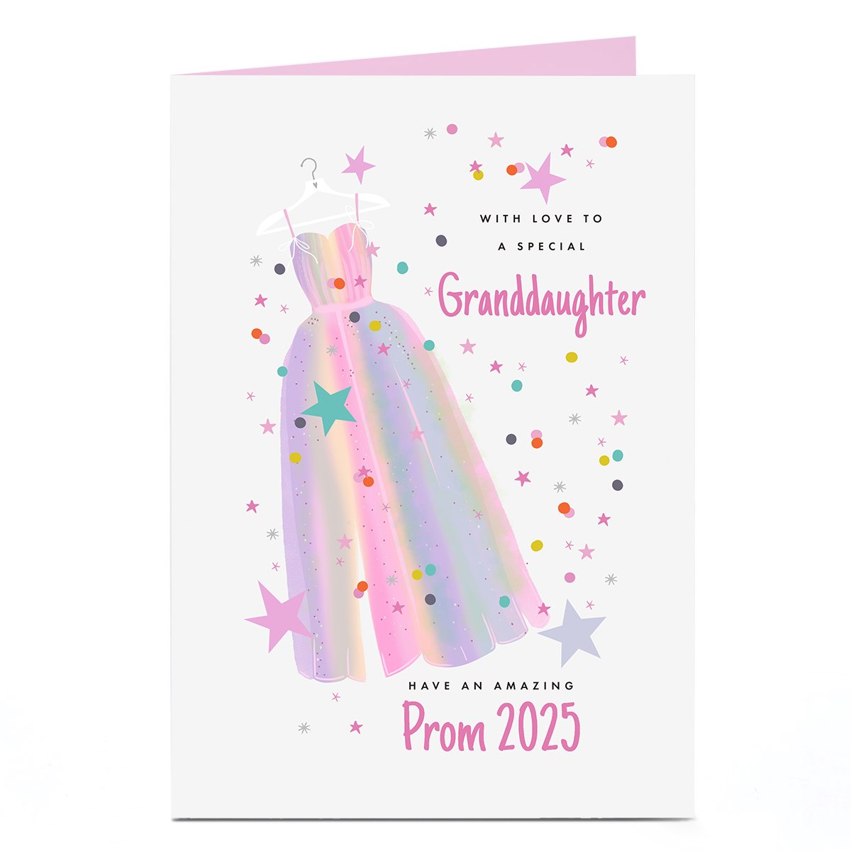 Personalised Prom Card - Rainbow Dress, Granddaughter