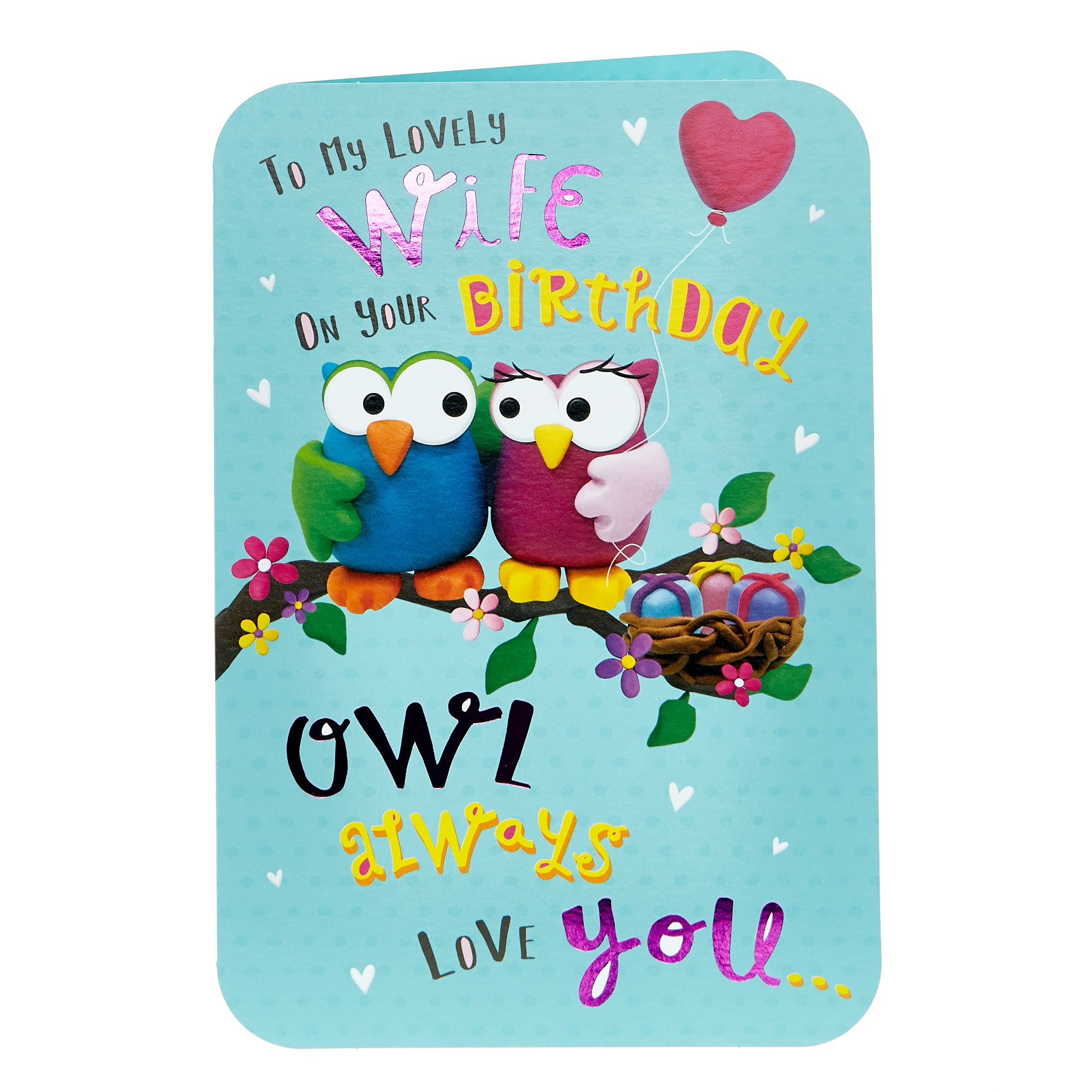 Birthday Card - Wife, Owls