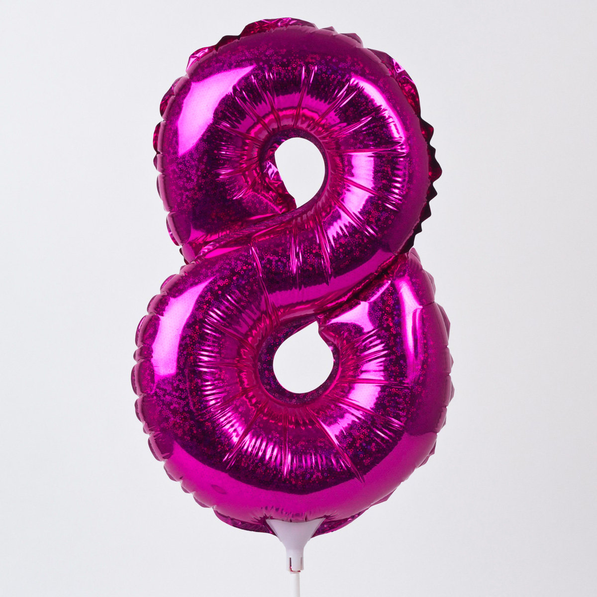 Holographic Pink Number 8 Balloon On A Stick