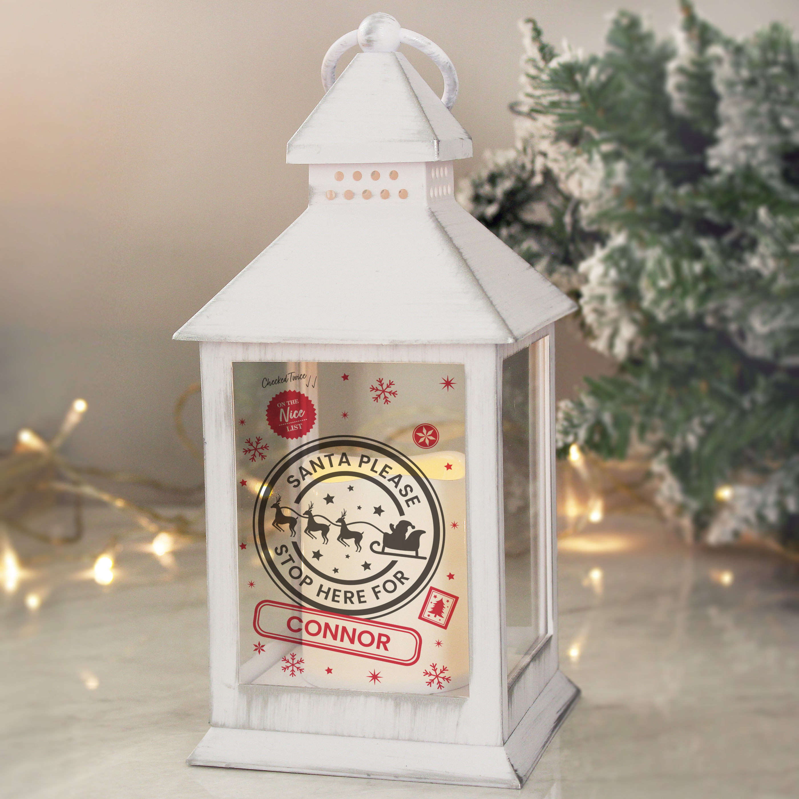 Personalised Light-Up Sleigh Scene Stop Here Lantern