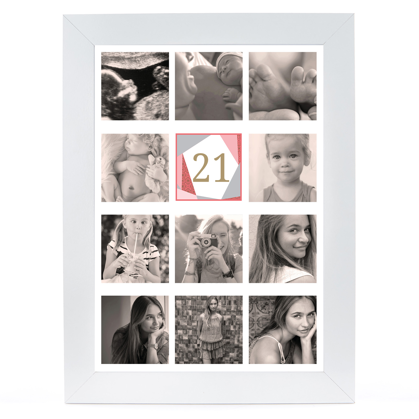 Personalised 21st Birthday Photo Print - Geometric, Pink