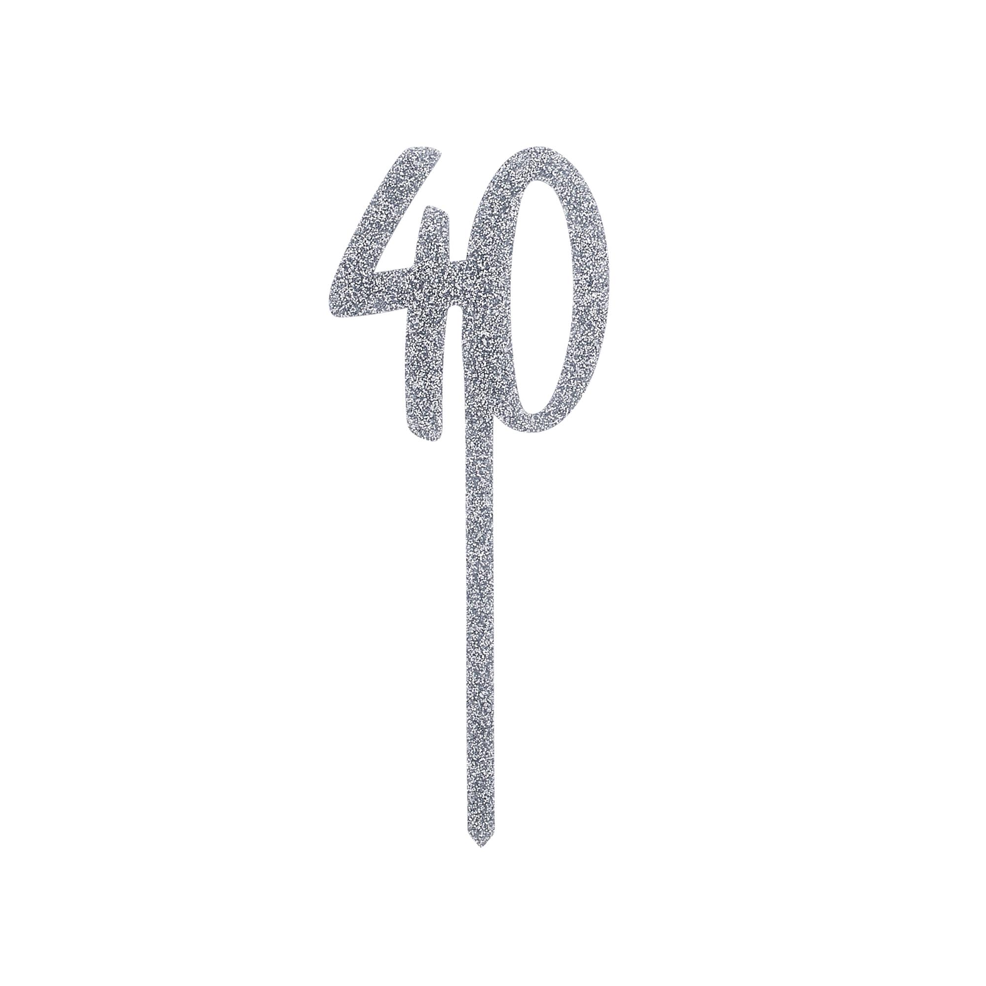Metallic 40 Glitter Acrylic Cake Topper (3 Colour Options)