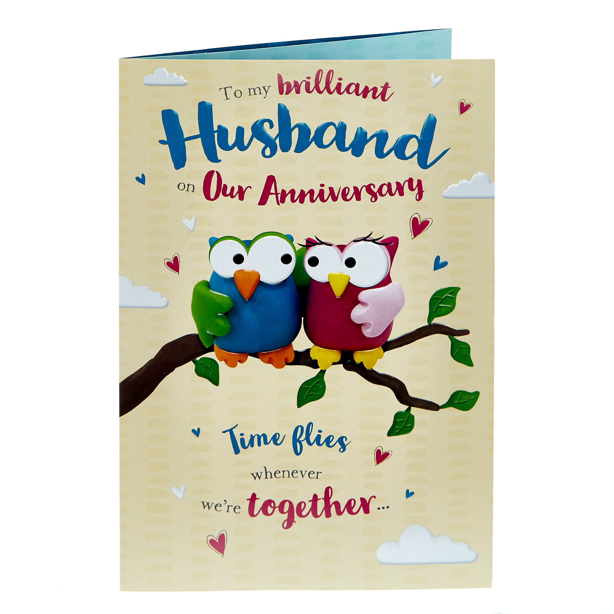 Anniversary Card - Brilliant Husband, Owls