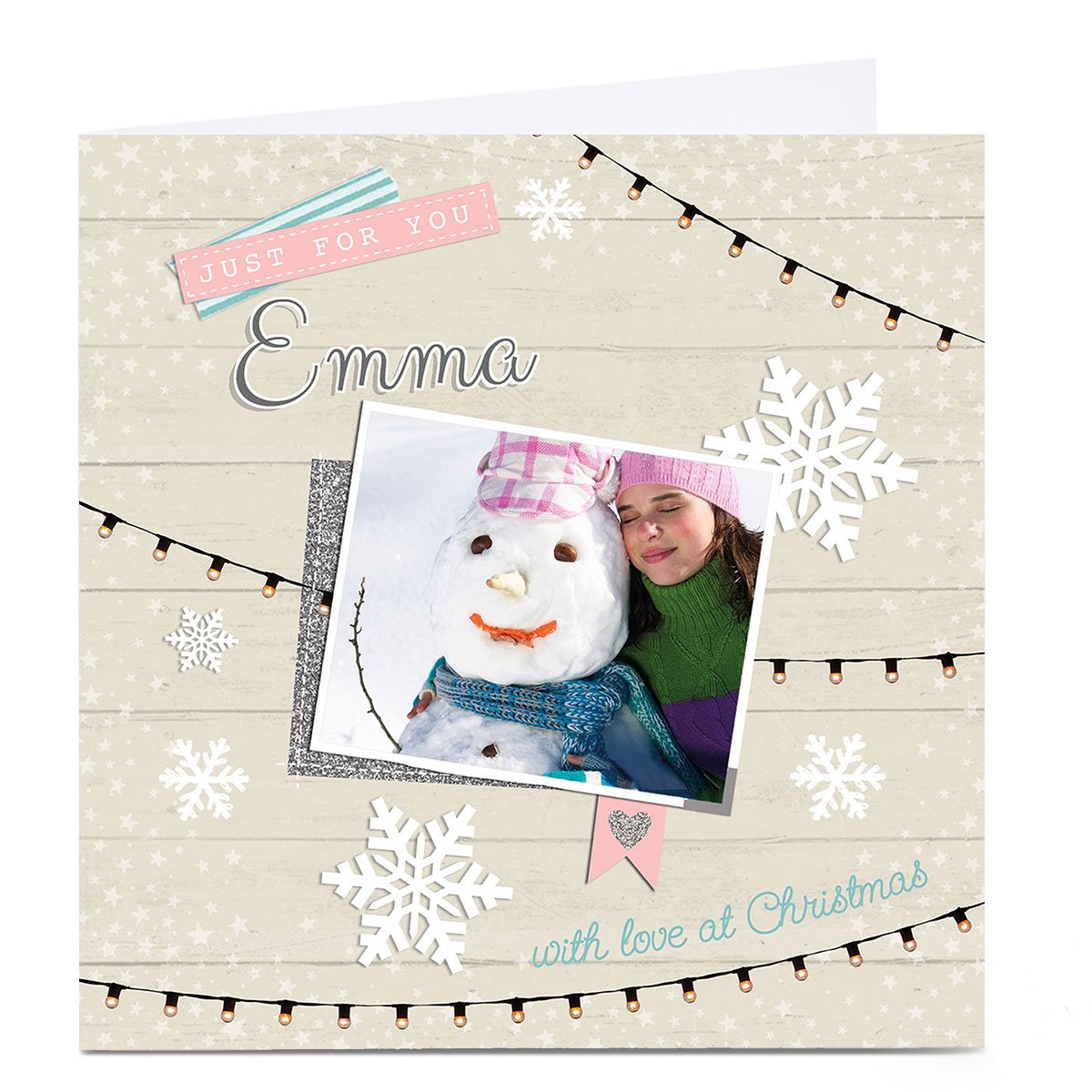 Photo Christmas Card - Snowflakes And Fairy Lights