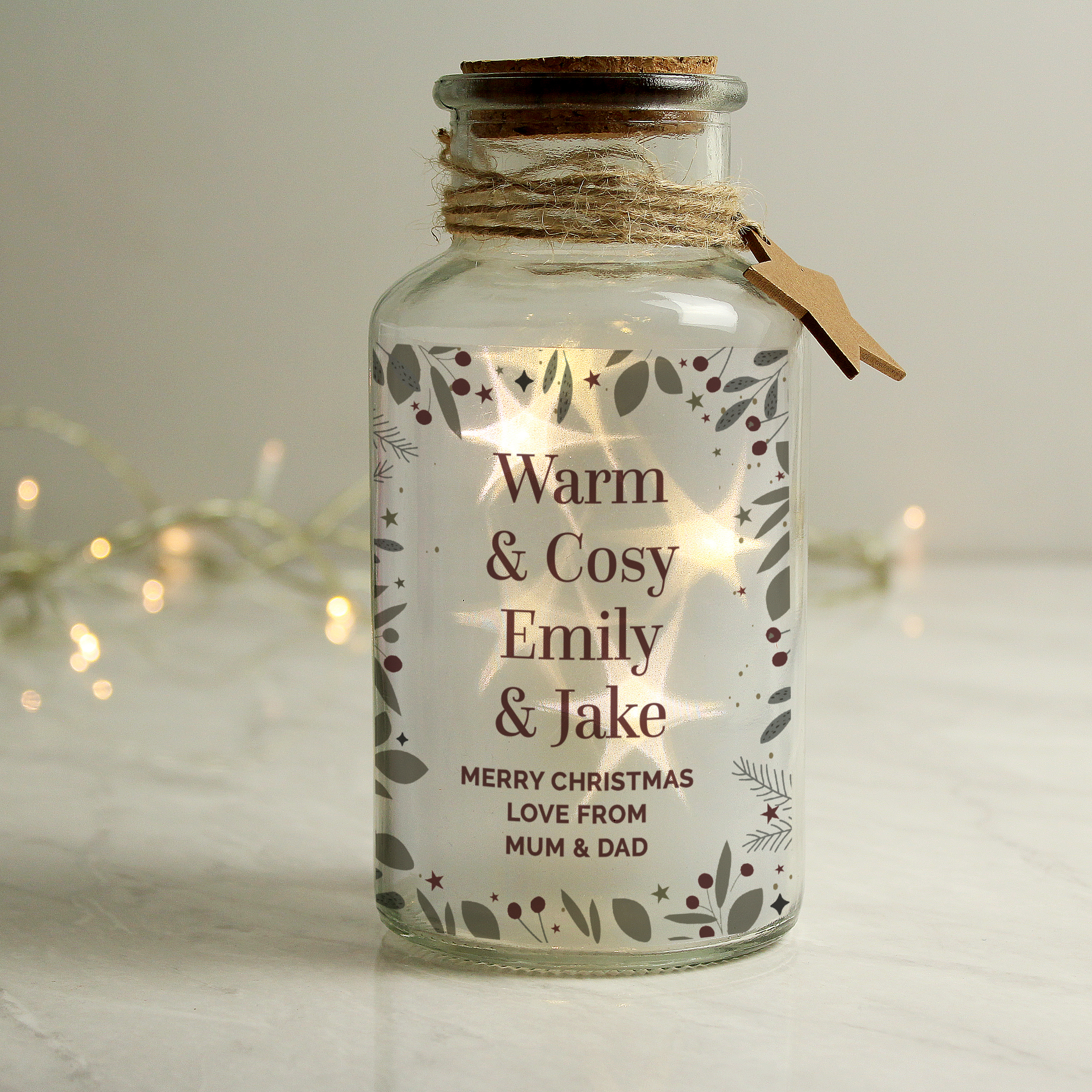 Personalised Warm & Cosy Light-Up Decorative Jar