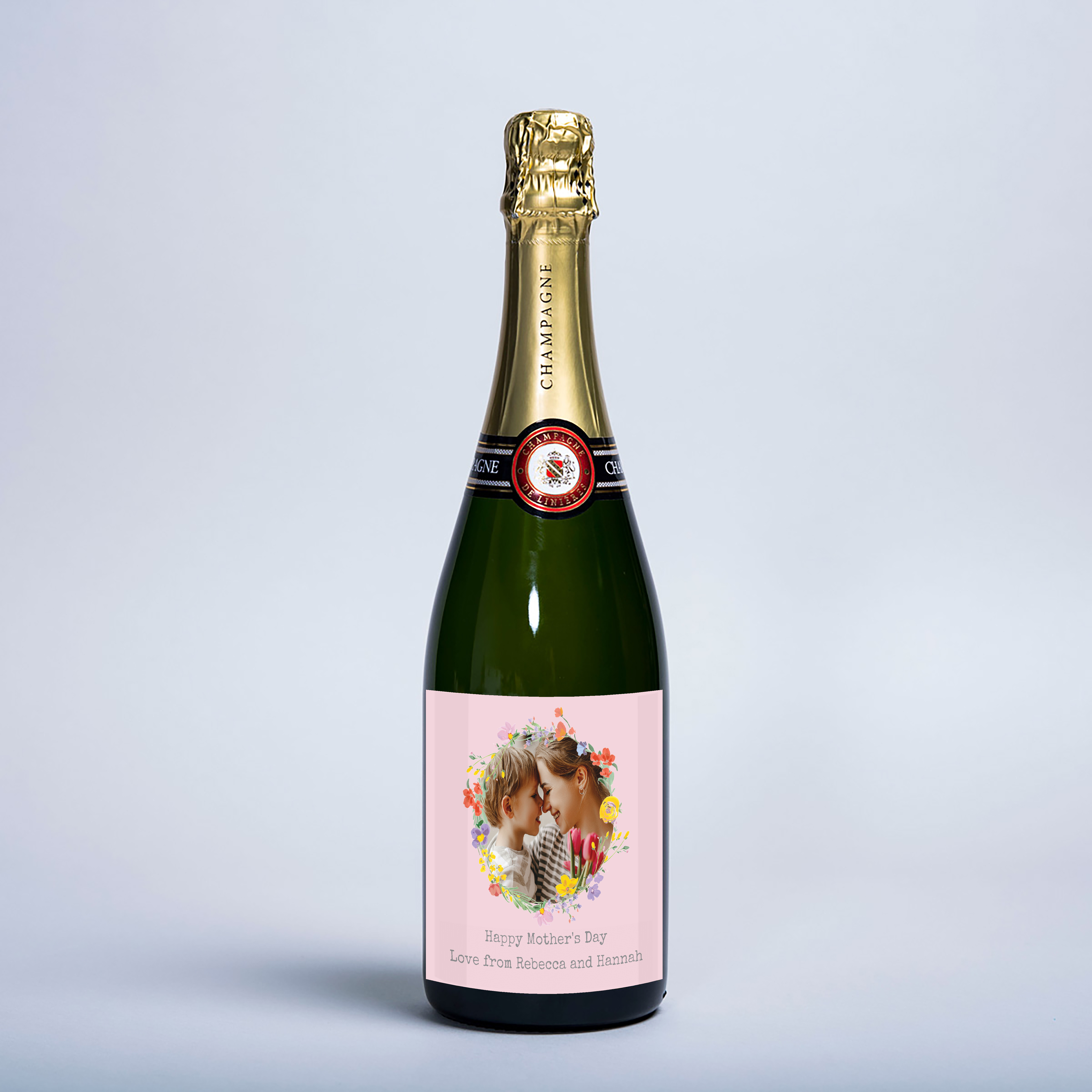 Photo Upload Champagne - Pink Floral Circle