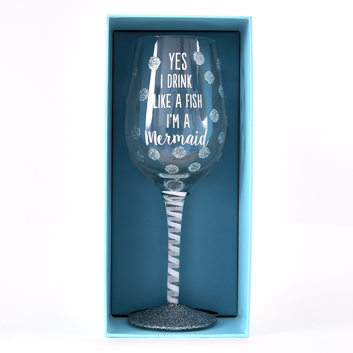 Mer-Mazing Mermaid Quote Glitter Wine Glass