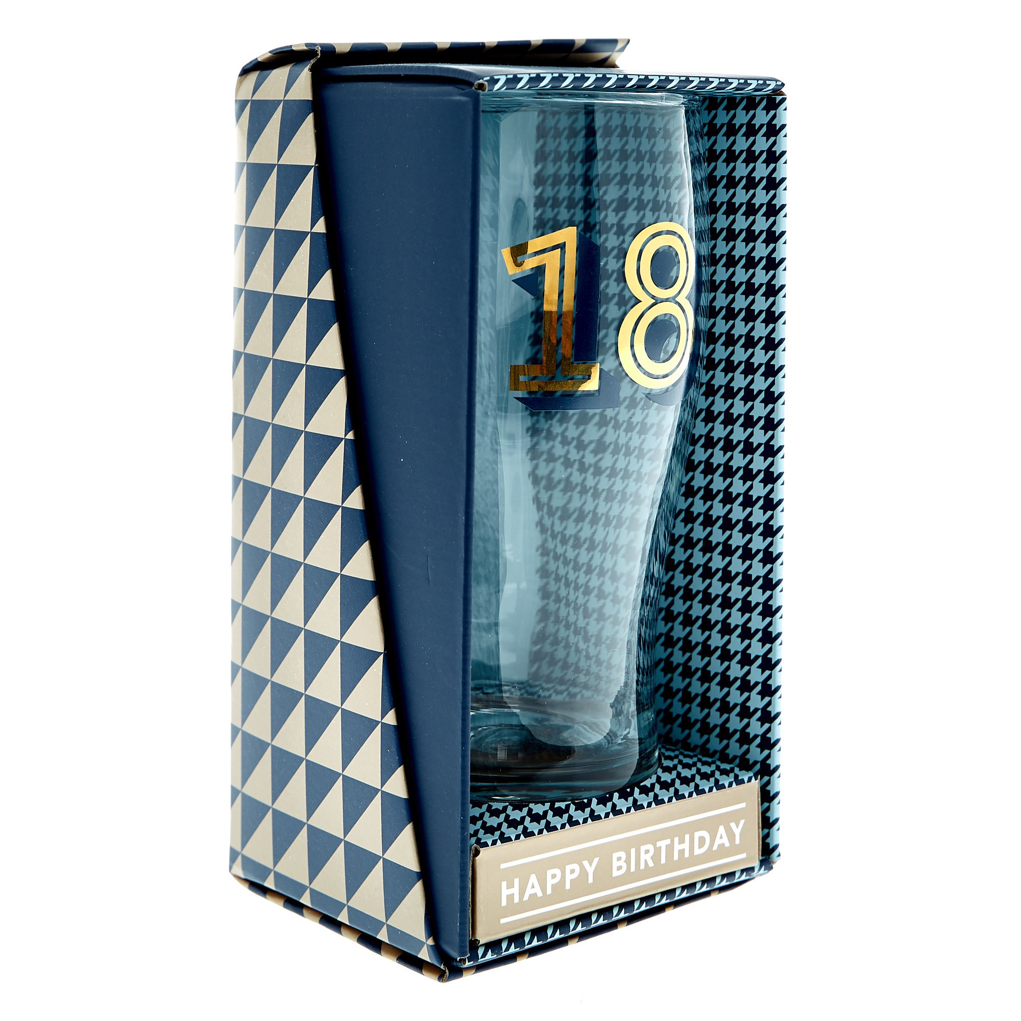 18th Birthday Pint Glass In A Box - Blue & Gold 