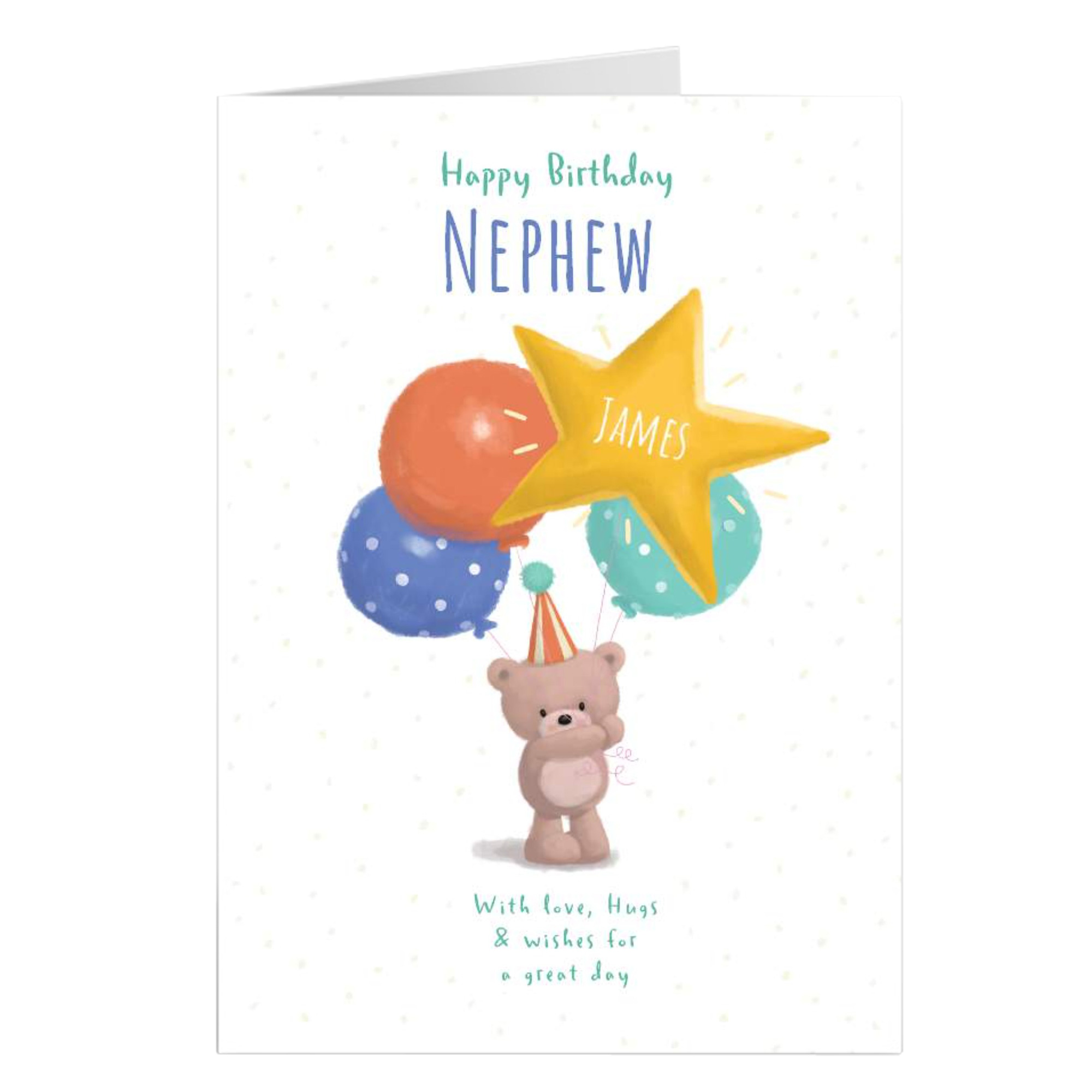 Hugs Bear Personalised Birthday Card - Nephew, Wishes For A Great Day