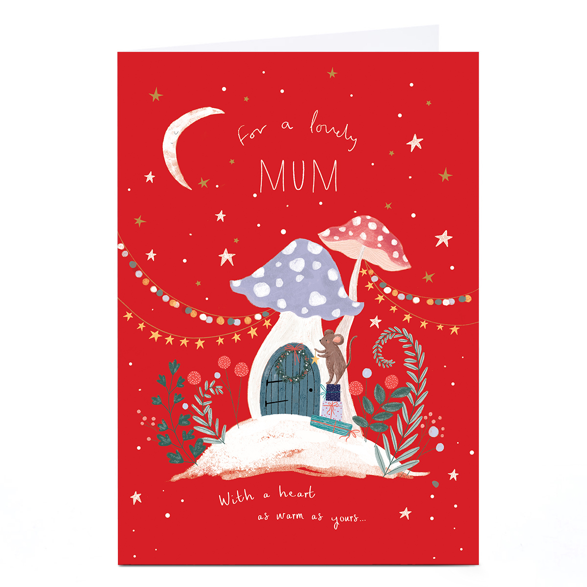 Christmas Card - Mouse Decorating Toadstool, Mum