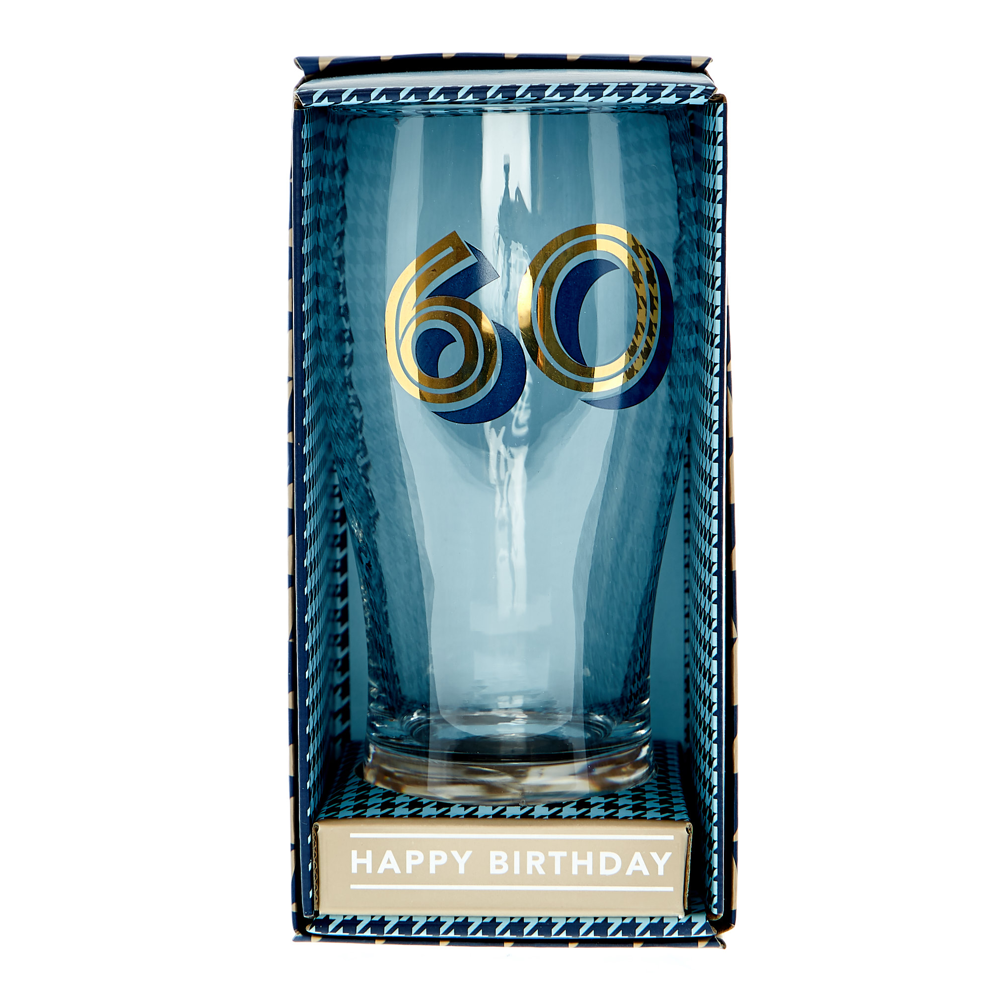 60th Birthday Pint Glass In A Box - Blue & Gold 