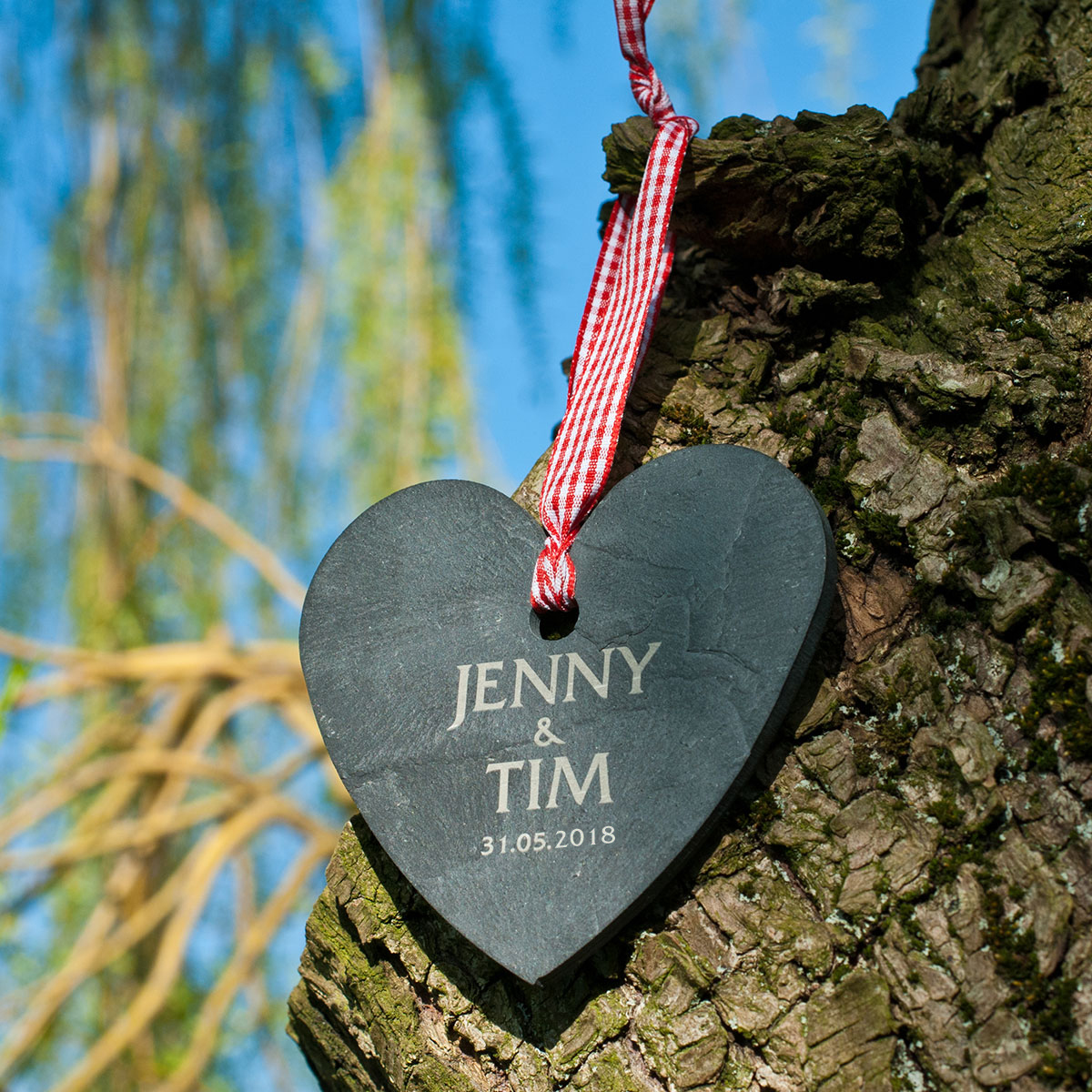 Personalised Engraved Heart-Shaped Slate Hanging Keepsake - Wedding