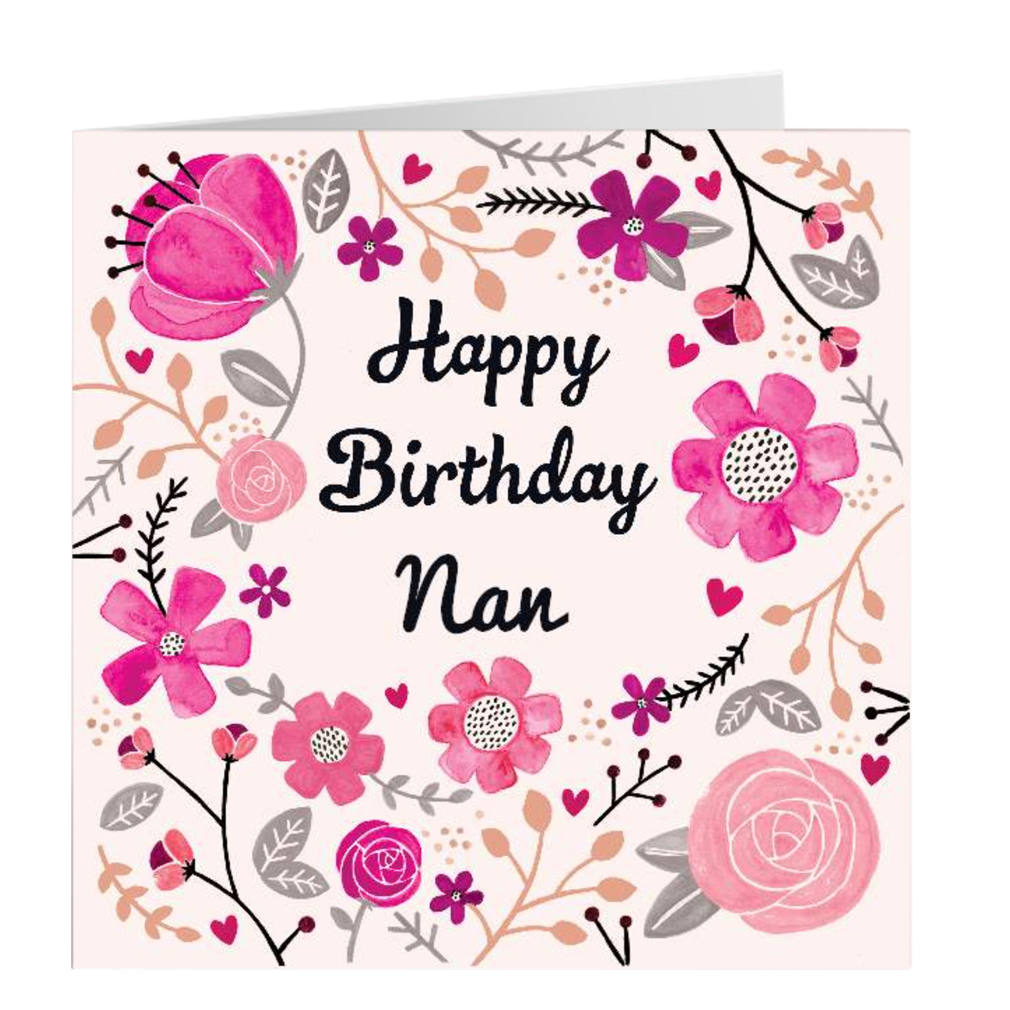Personalised Birthday Card - Pretty Pink Flowers, Nan