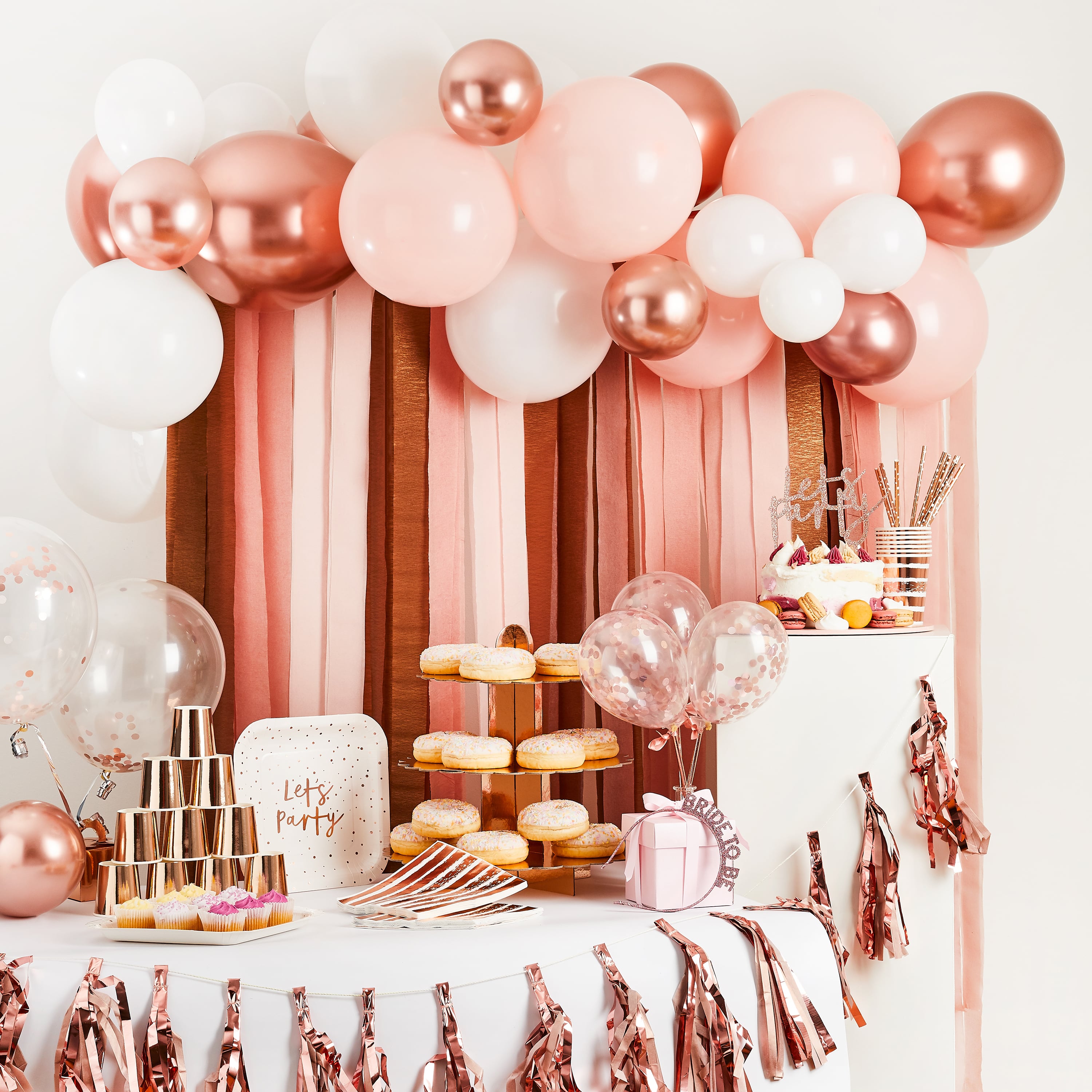 Rose Gold Metallic Balloon & Streamer Backdrop Kit