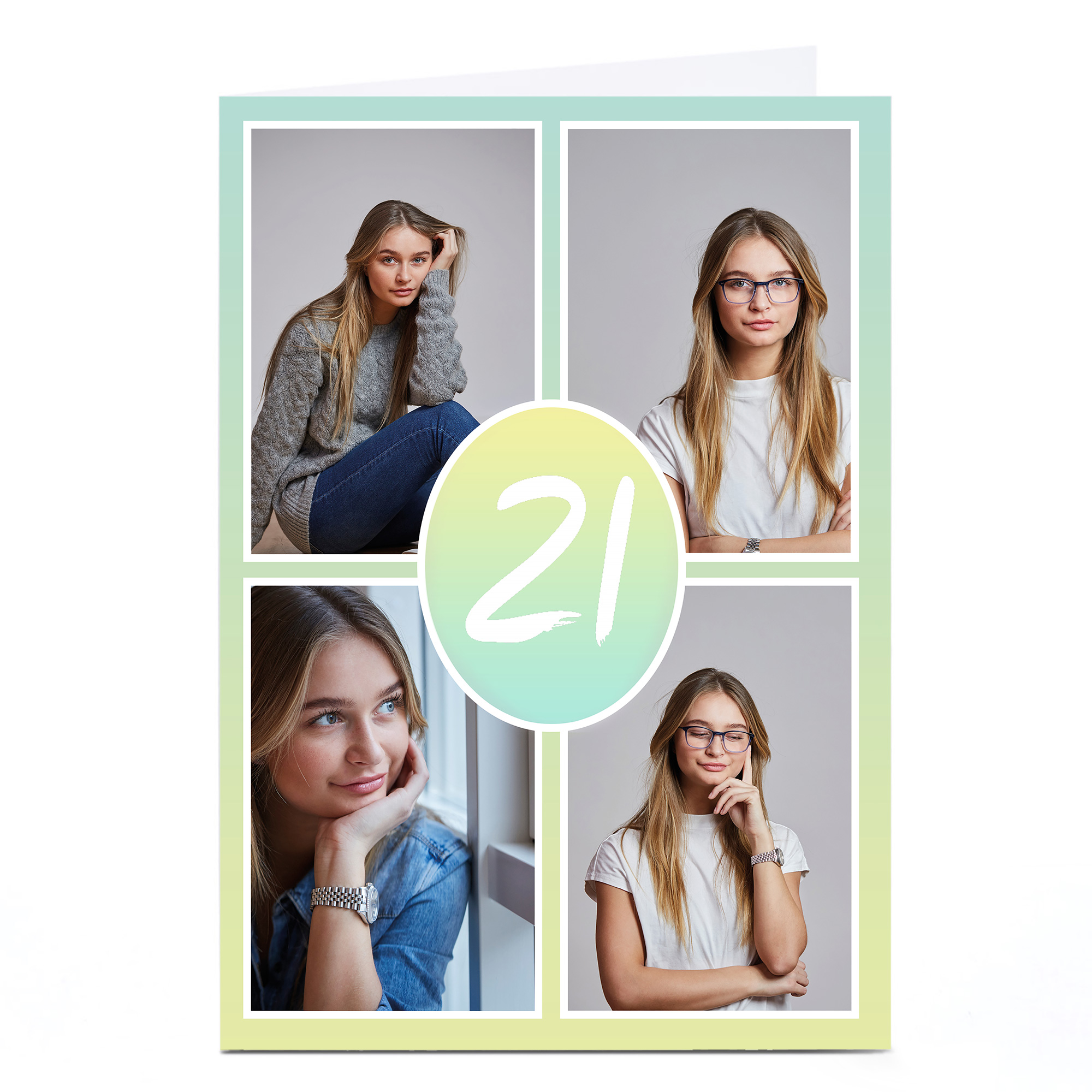 Photo 21st Birthday Card - Green Gradient, Editable Age