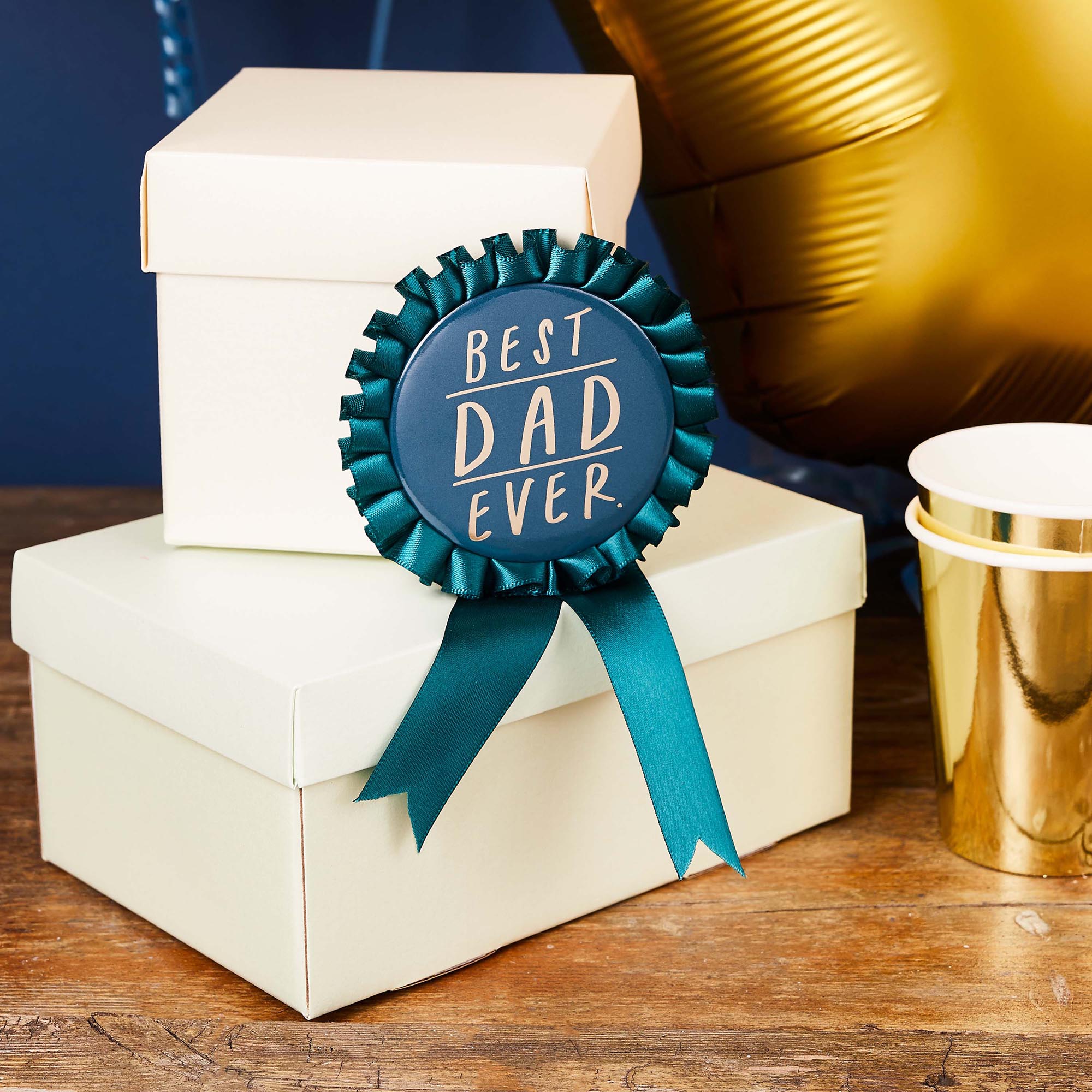 Image of Teal Best Dad Ever Ribbon Badge