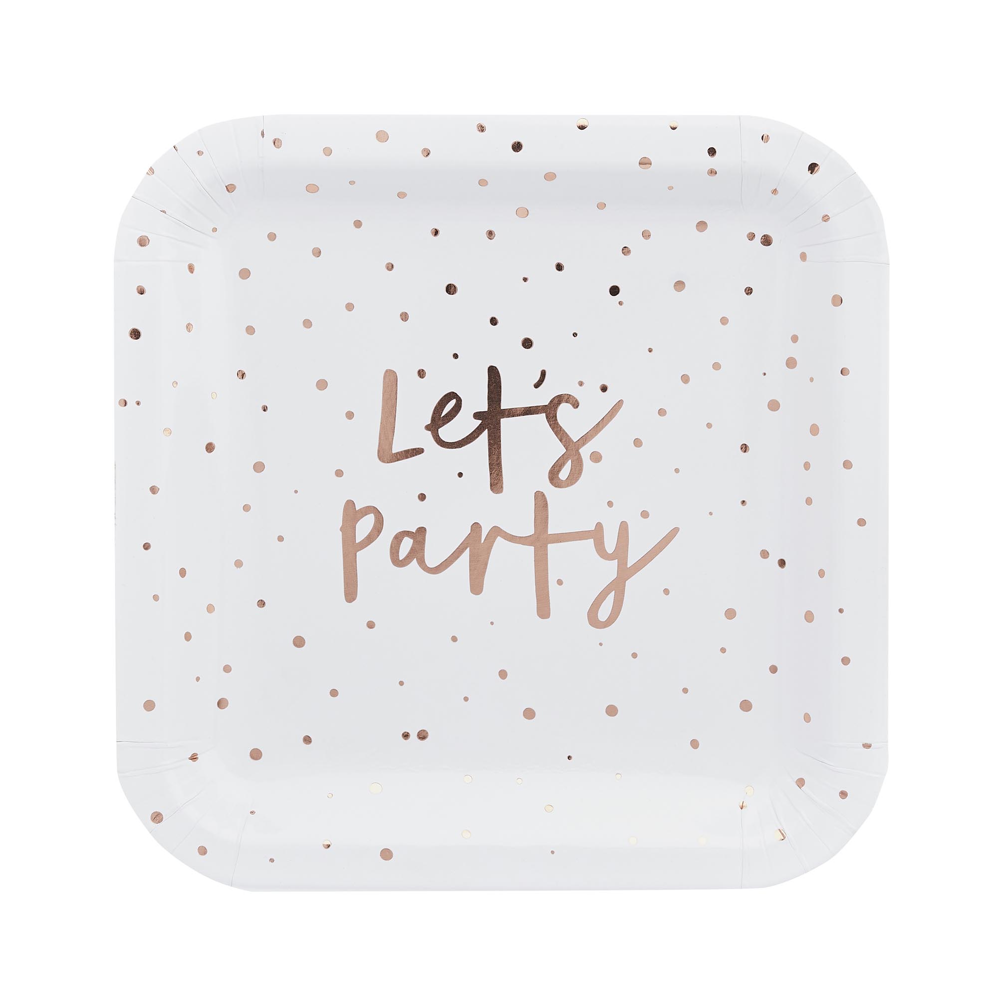 Metallic Let's Party Plates - Pack of 8 (3 Colour Options)