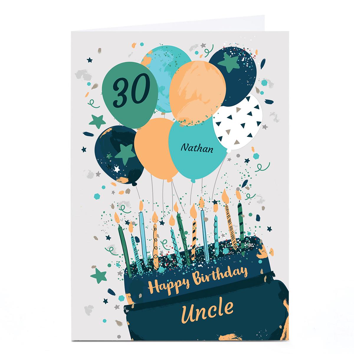 Personalised Birthday Card - Balloons & Cake, Editable Age & Recipient