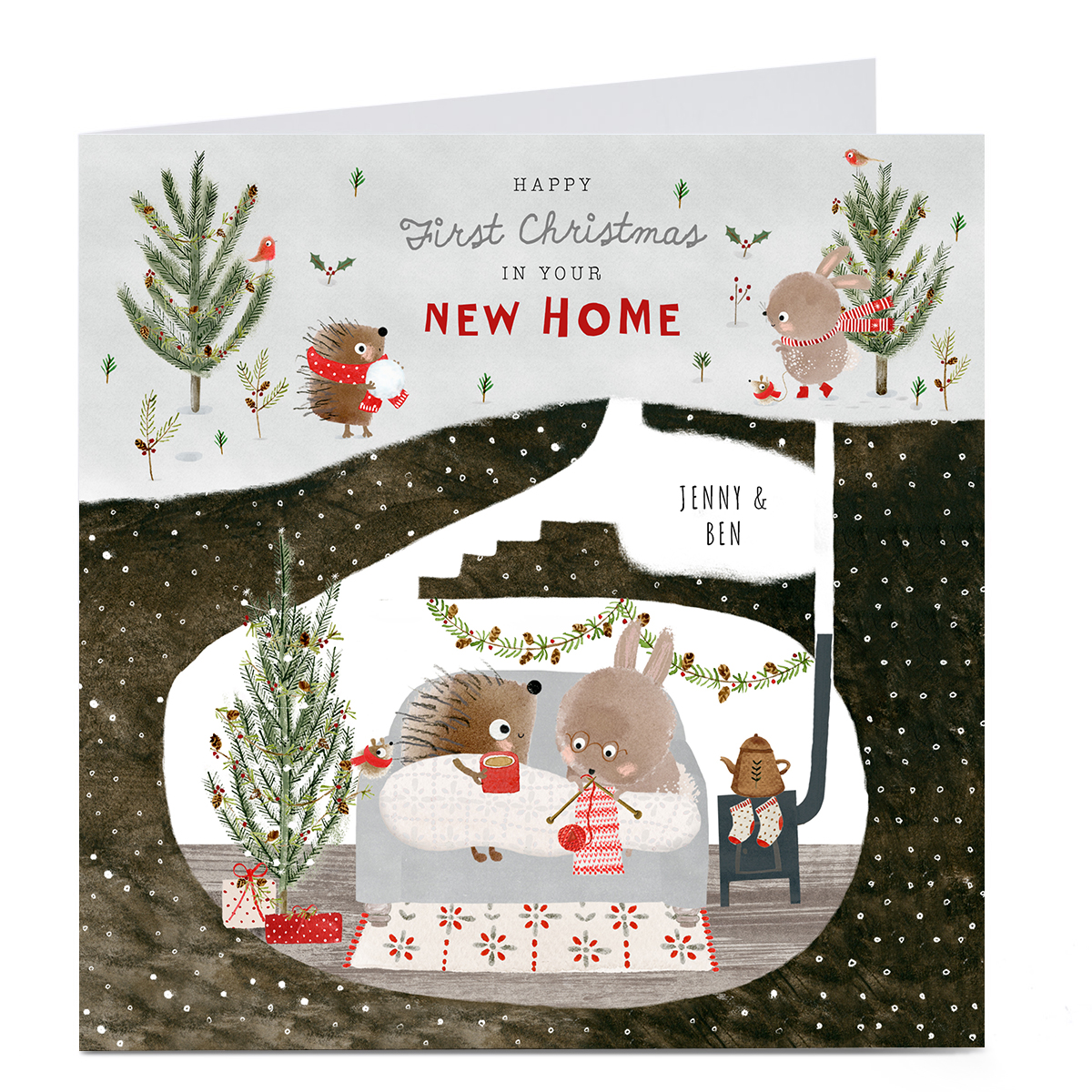 Personalised Christmas Card - New Home, Hedgehogs