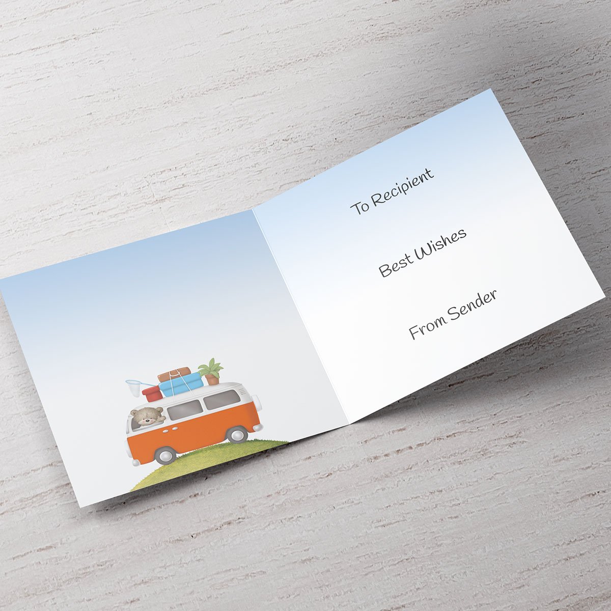 Hugs Photo Upload Father's Day Card - Bear In A Camper Van