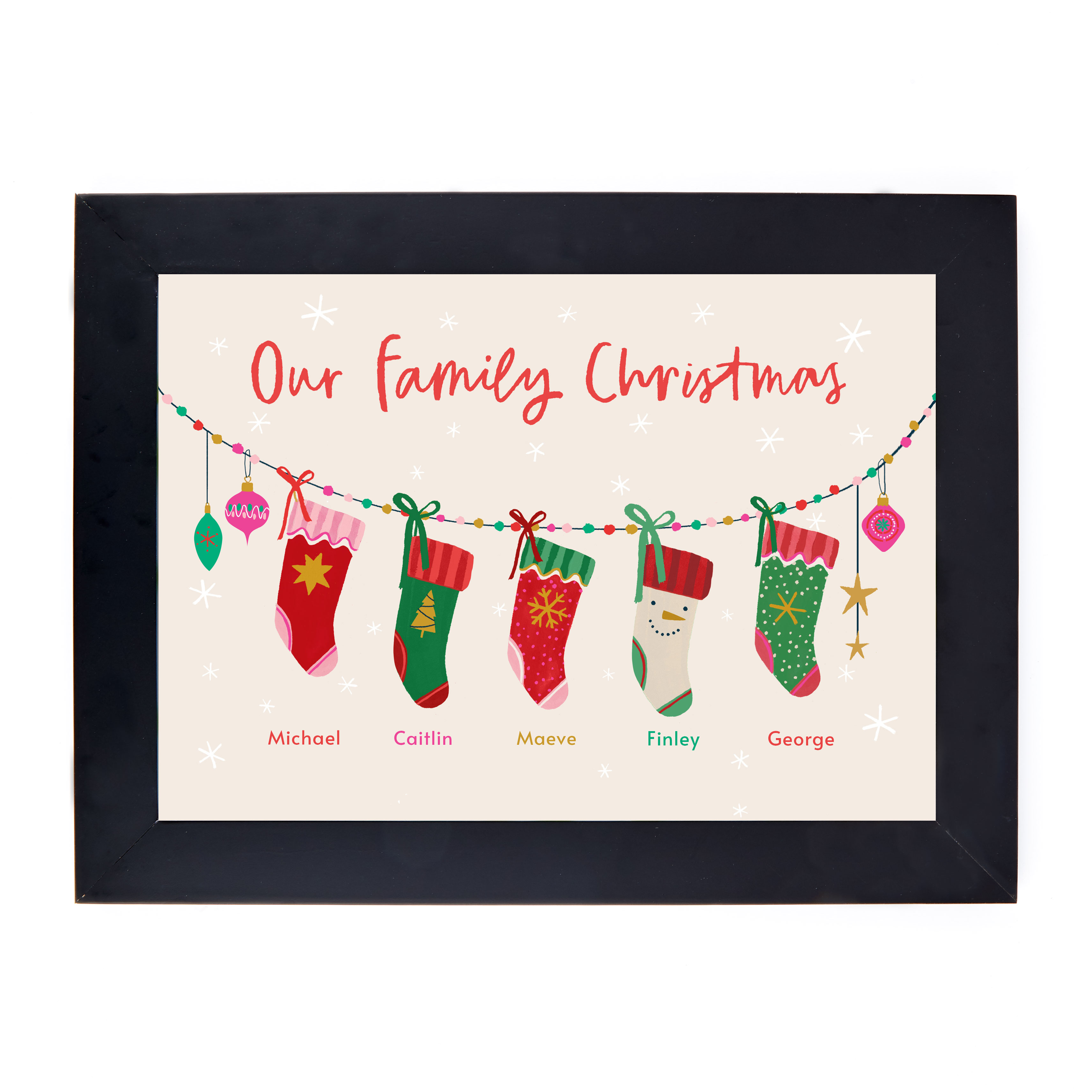 Personalised Family of 5 Christmas Print - 5 Stockings