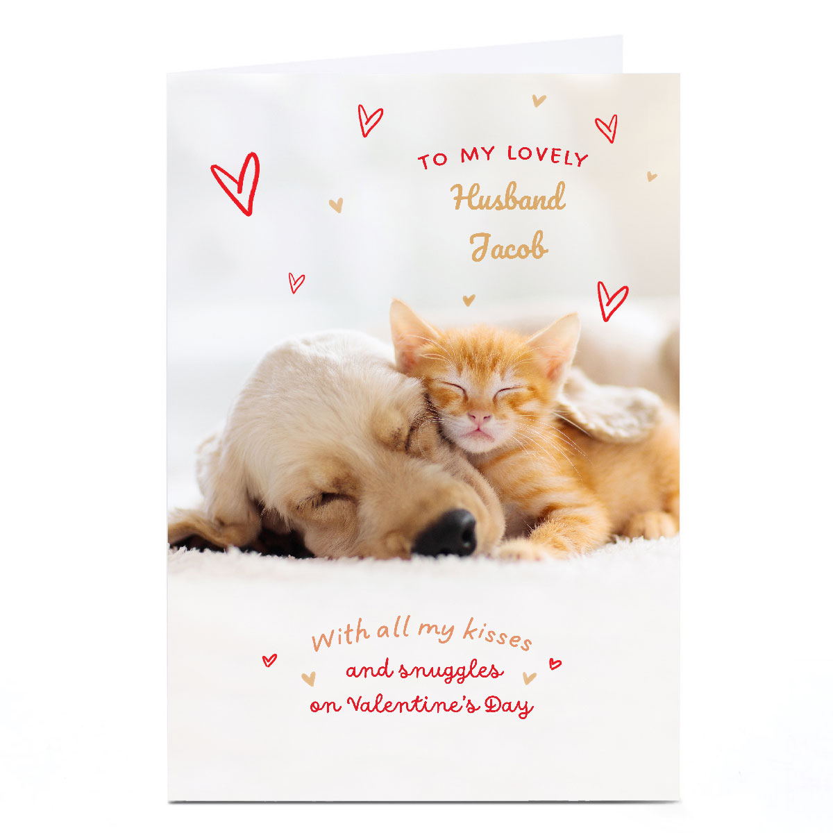 Personalised Valentine's Day Card - Puppy and Kitten Snuggles, Husband