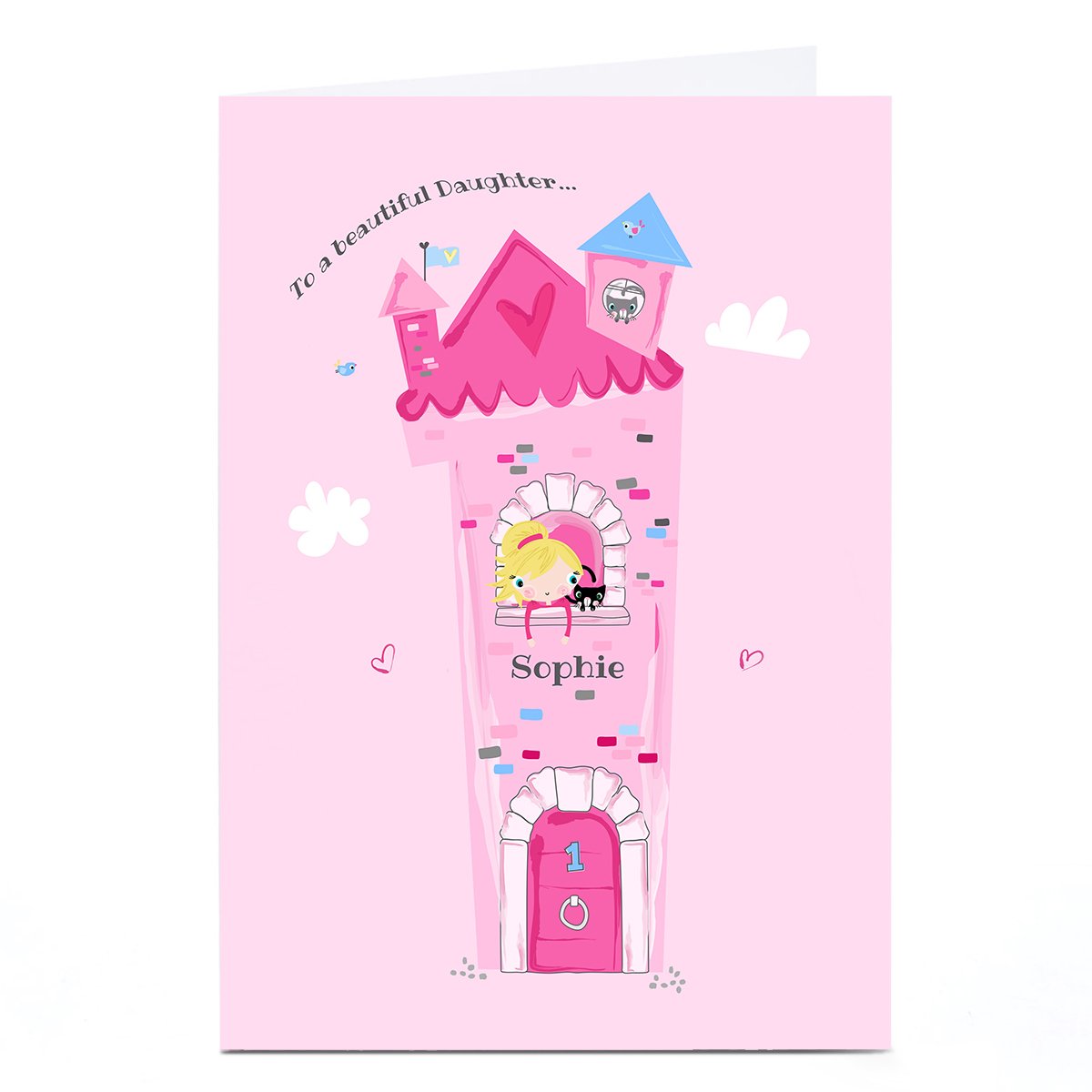 Personalised Rachel Griffin Birthday Card - Pink Princess Castle 
