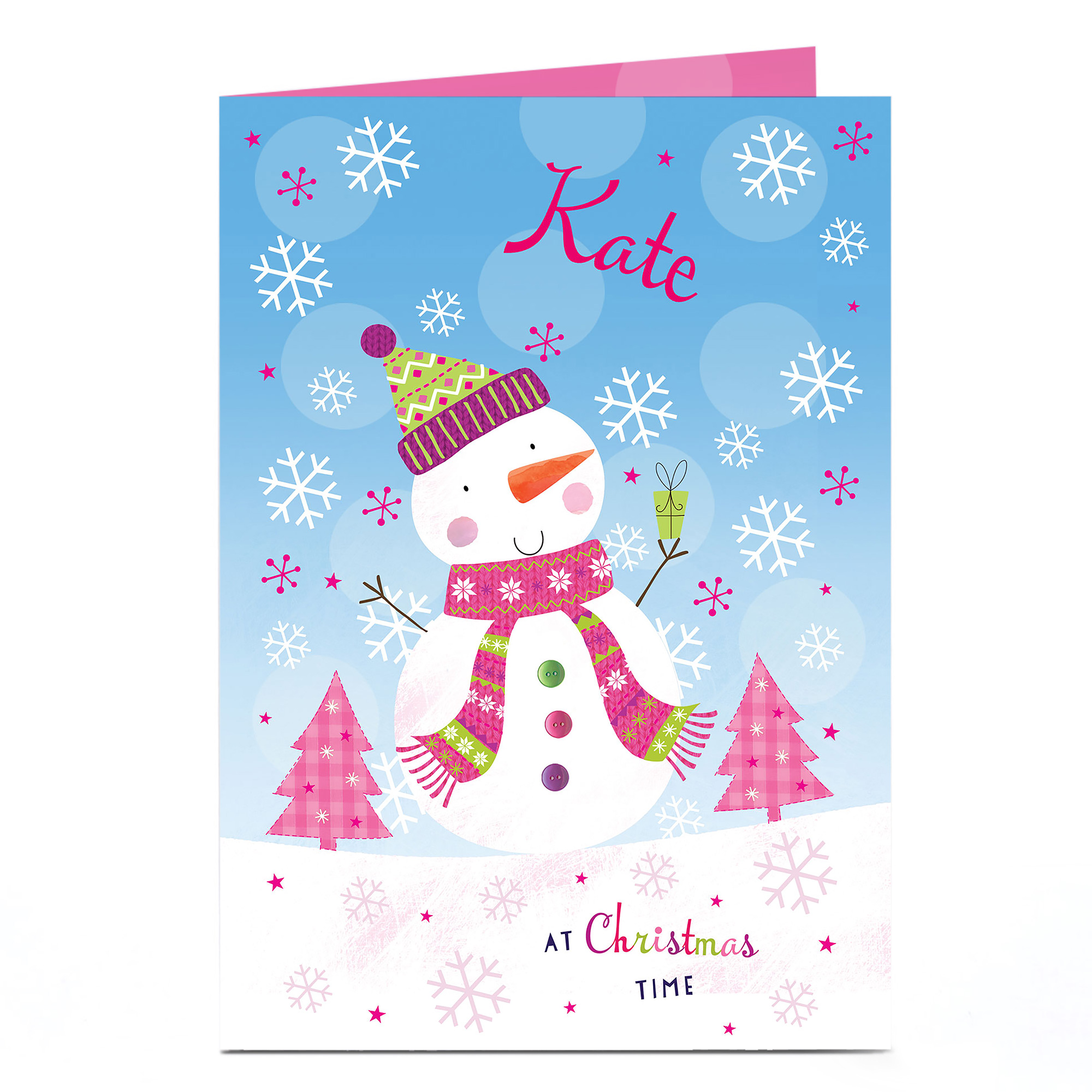 Personalised Christmas Card - Pink Snowman