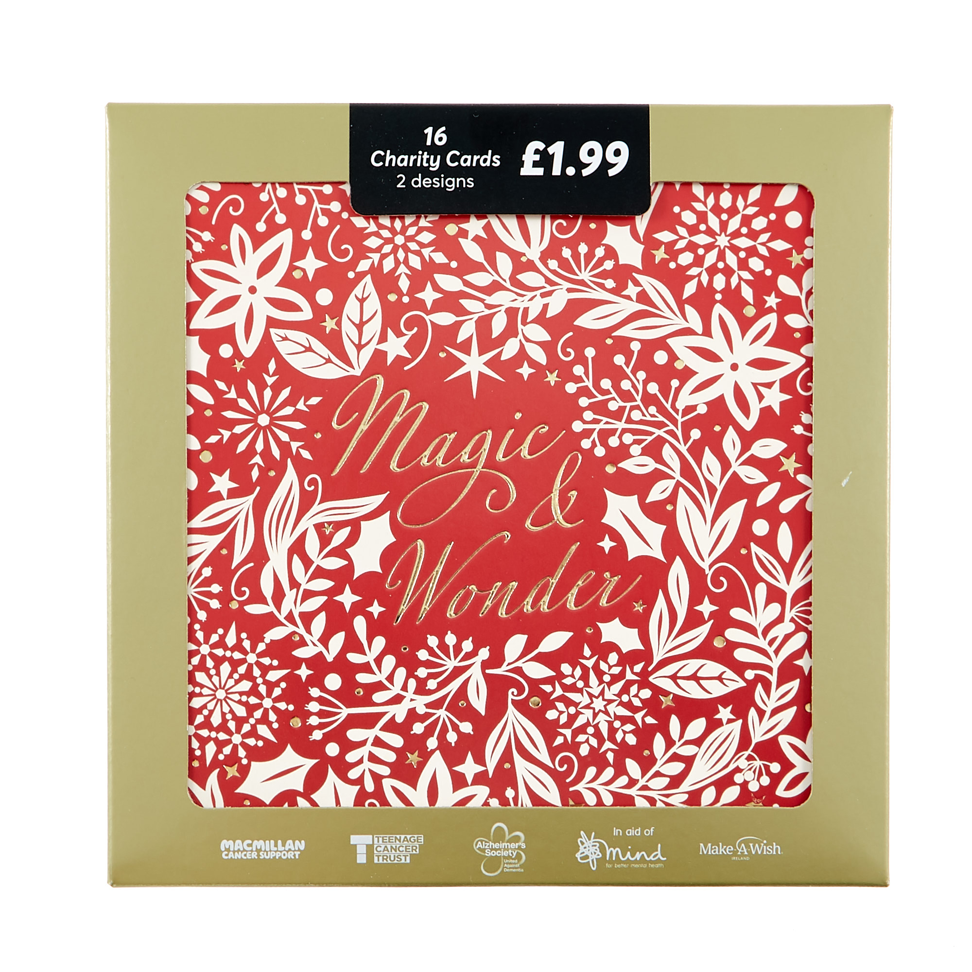 16 Charity Christmas Cards - Red & Green Leaves (2 Designs)