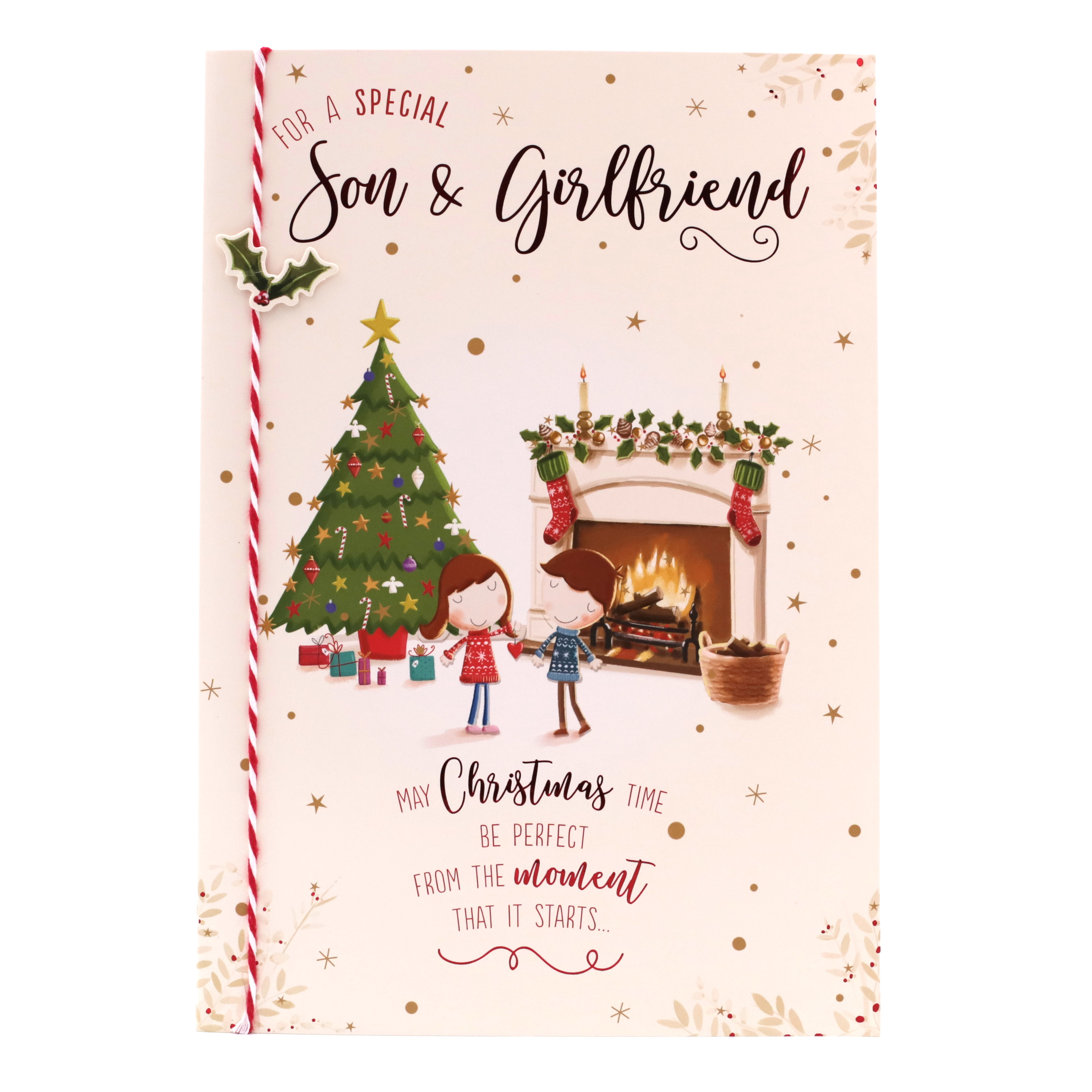 Christmas Card - Son And Girlfriend, Cute Couple And Christmas Tree