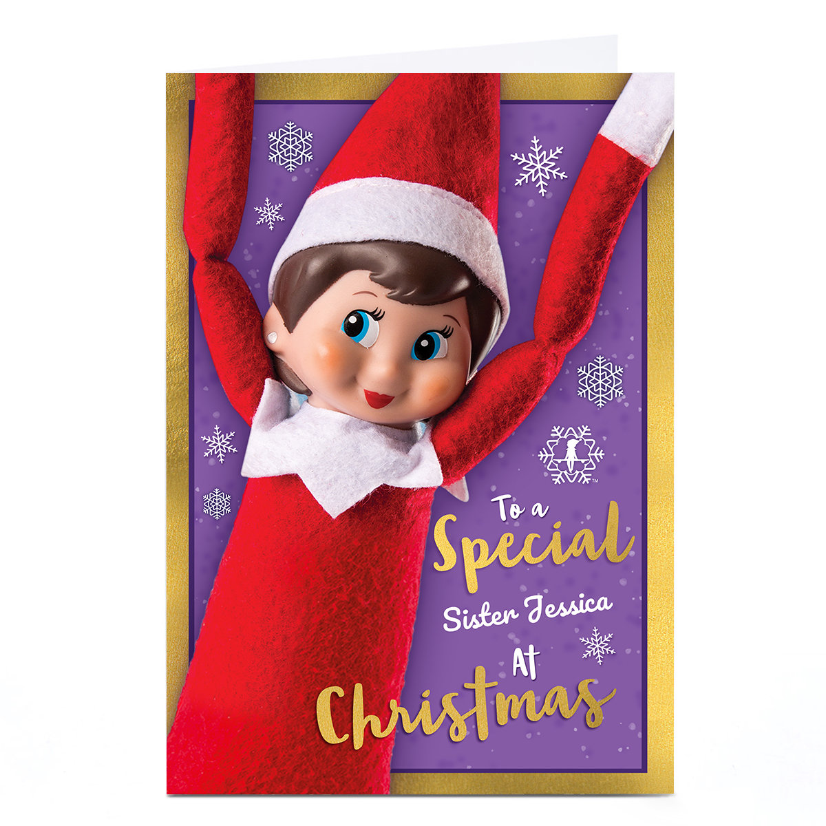 Personalised Elf on The Shelf Christmas Card - Sister