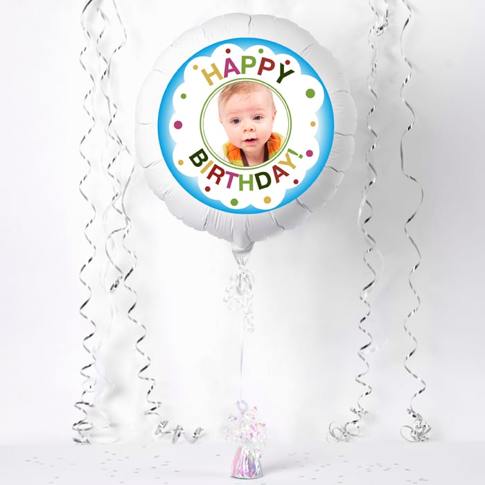 Photo Upload Large Helium Balloon - Happy Birthday, Dots