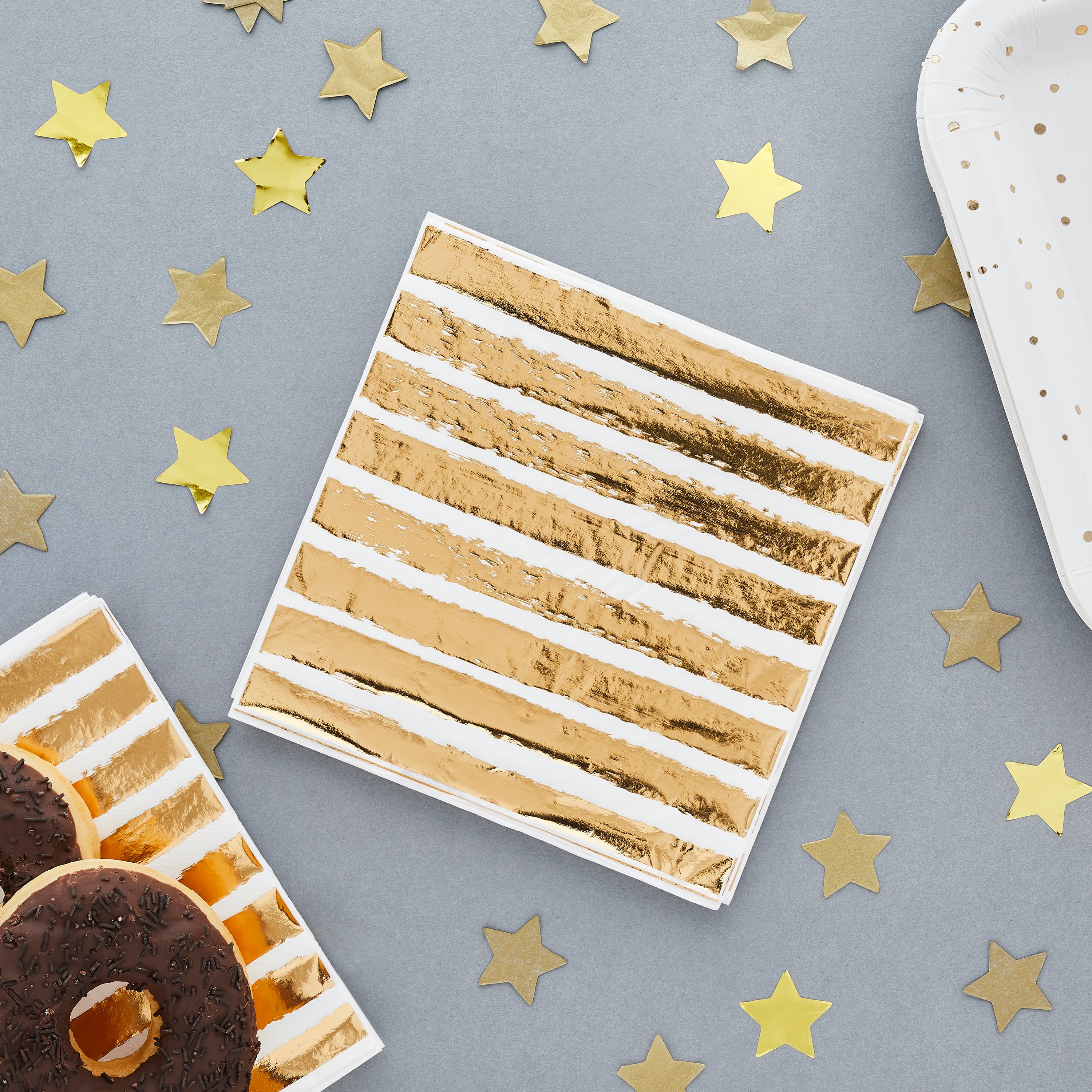 Metallic Gold Striped Paper Napkins - Pack of 16