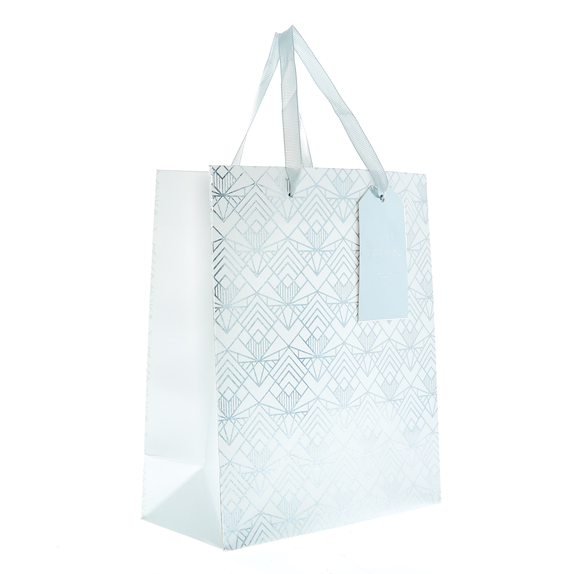 Medium Portrait Gift Bag - White & Silver Damask