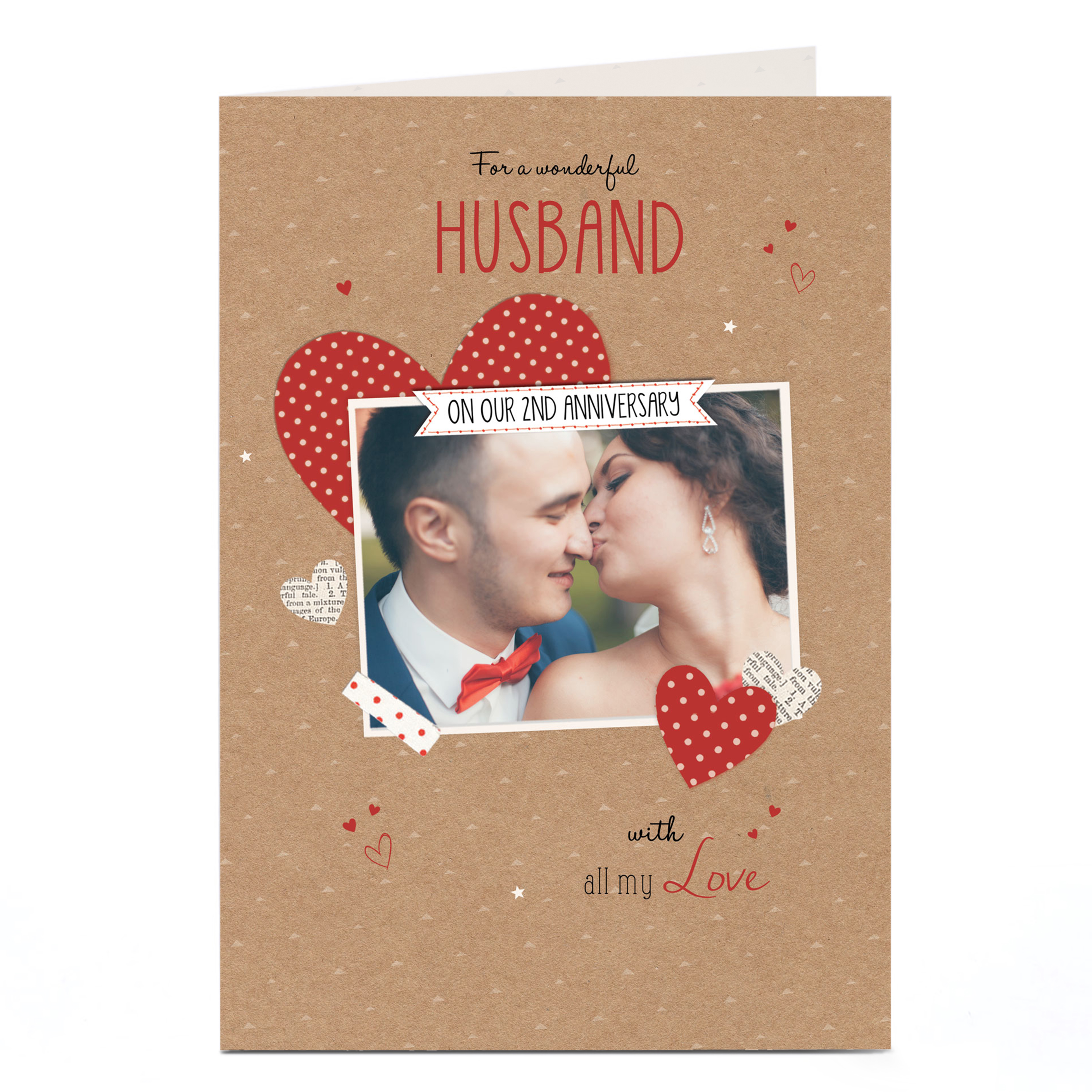 Photo Anniversary Card - Brown Paper & Red Hearts