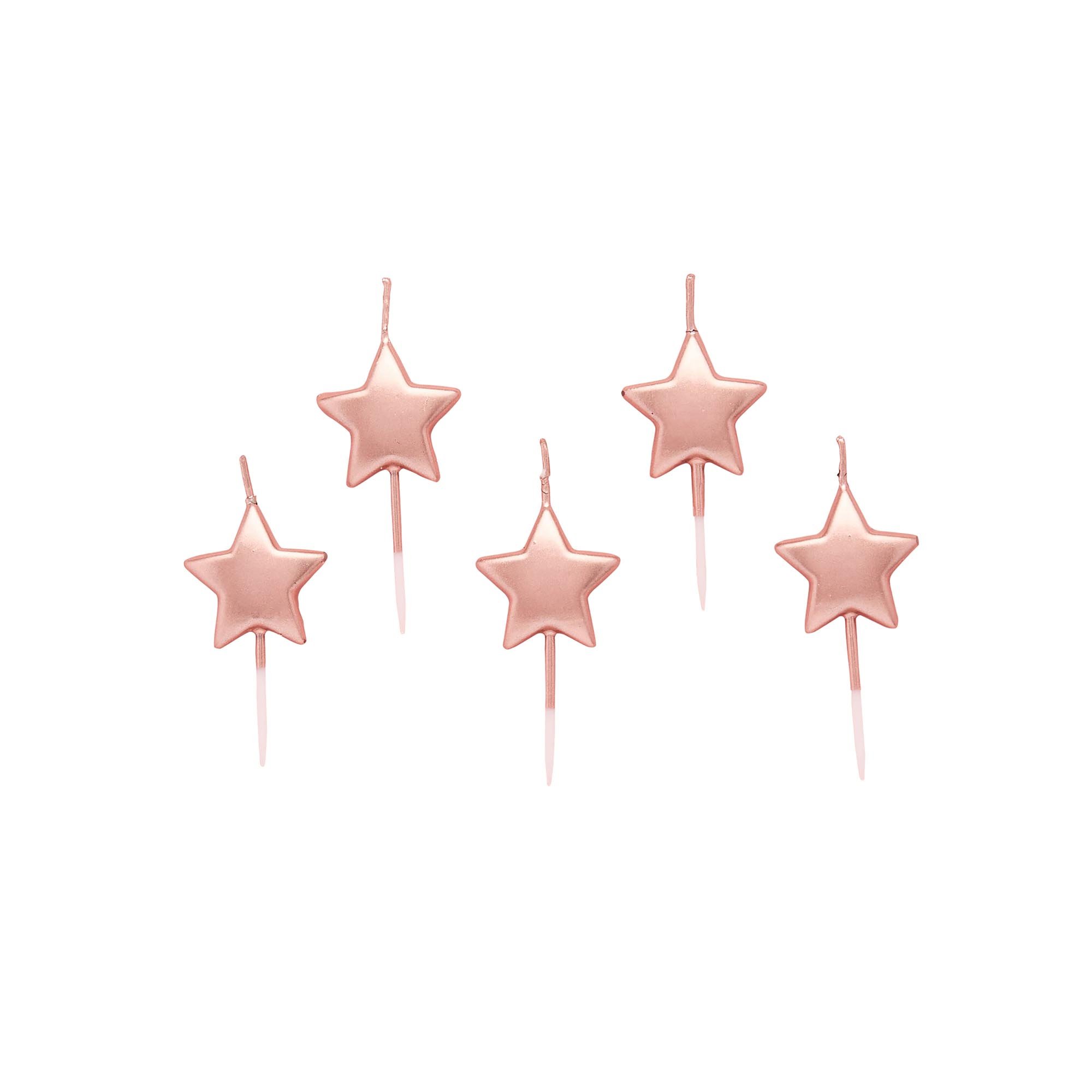 Rose Gold Metallic Star Cake Candles - Pack of 5