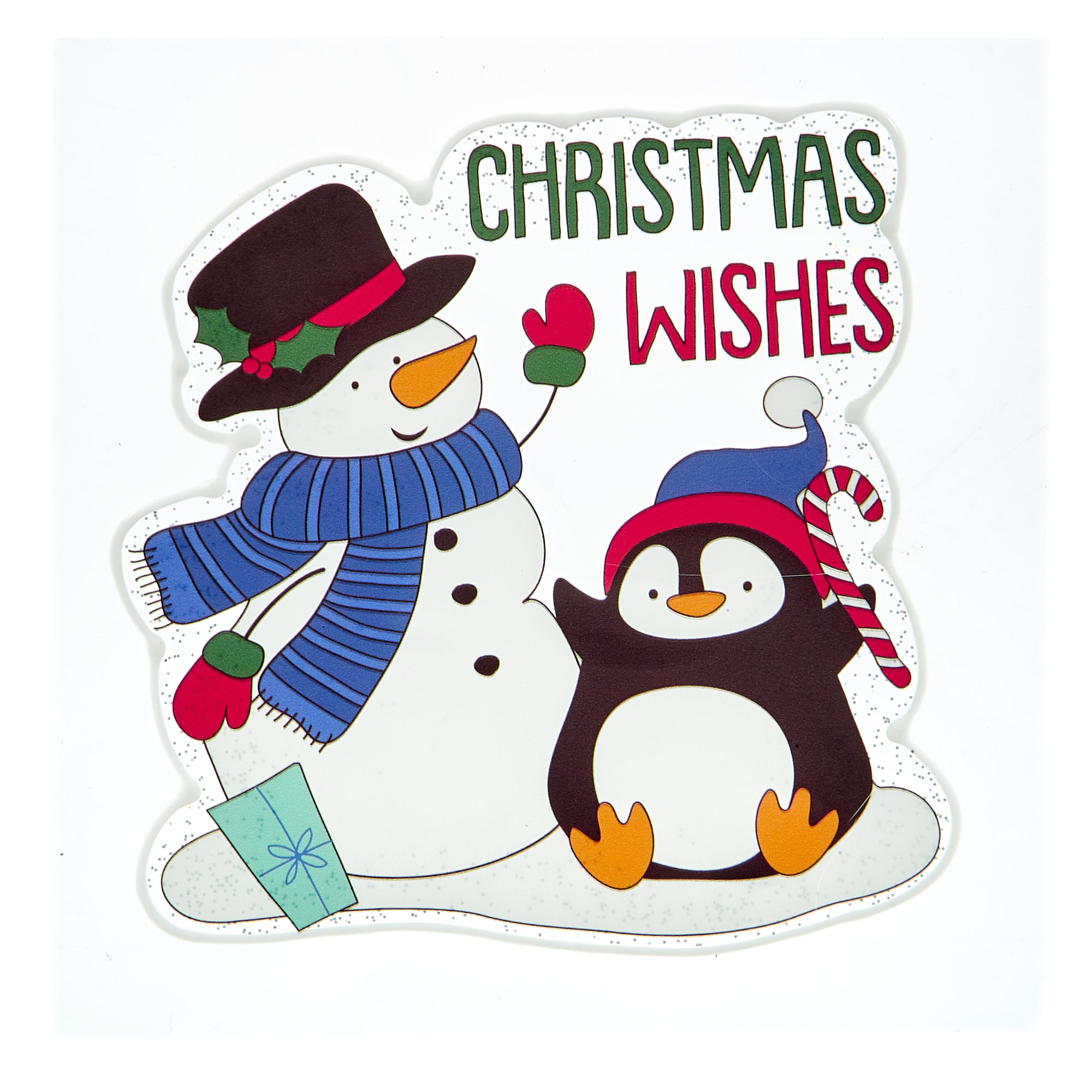 7-Inch Christmas Window Stickers - Christmas Wishes Snowman & Penguin