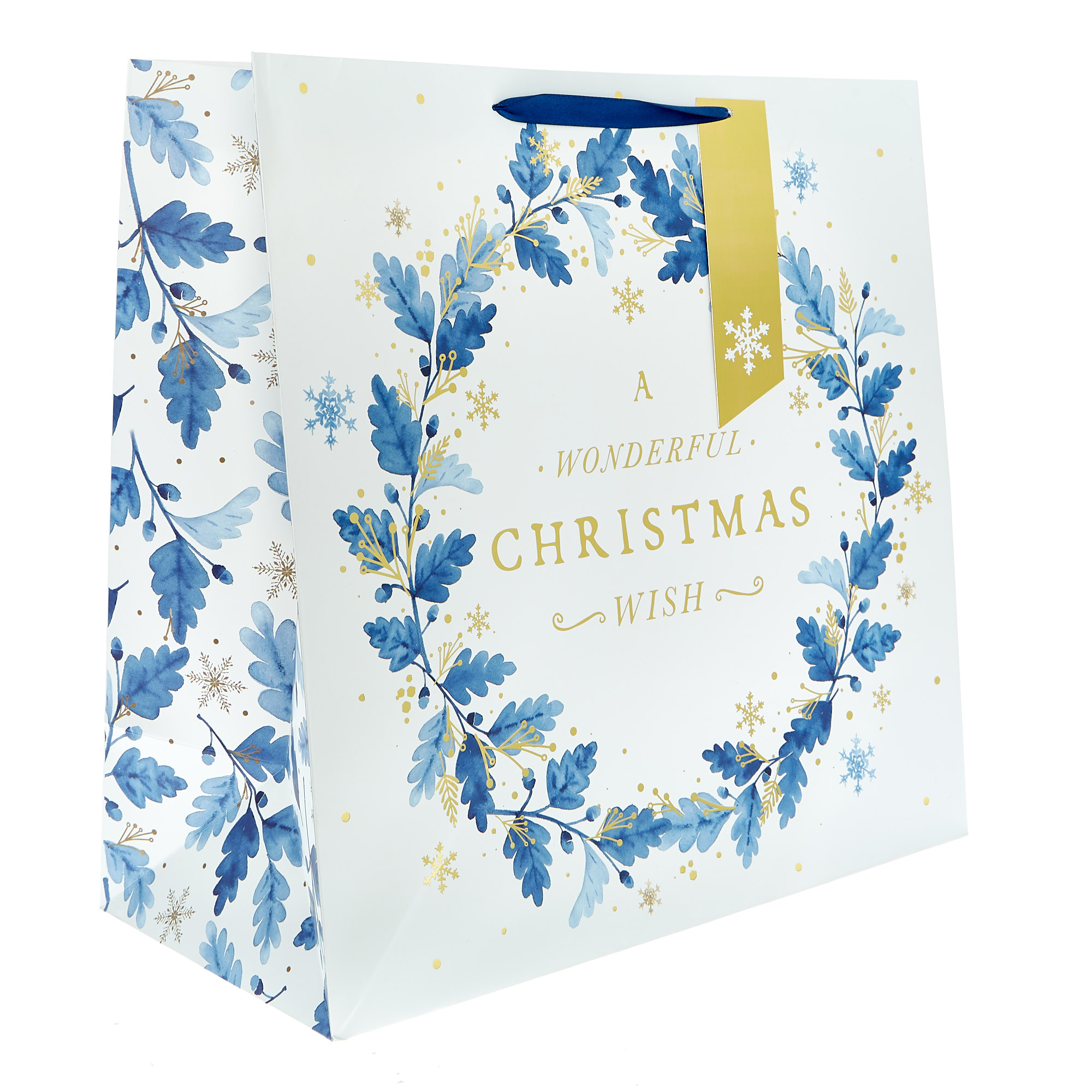 Extra Large Square Blue Leaves Christmas Gift Bag